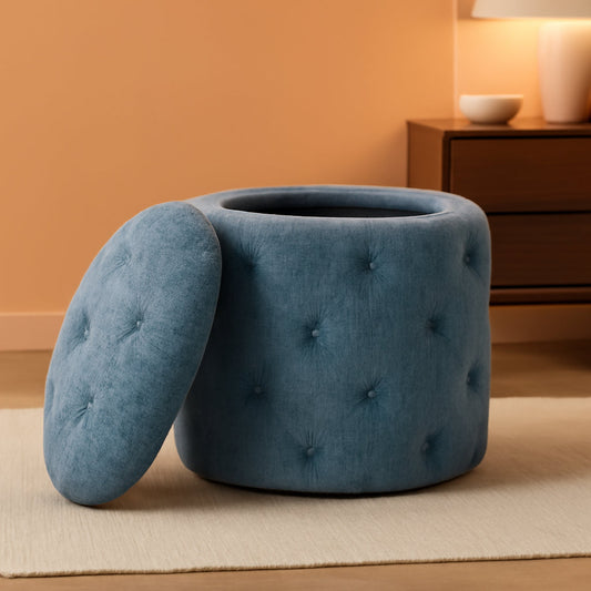 NEW 18.75 Inches Circumferential Sky Blue Storage Ottoman