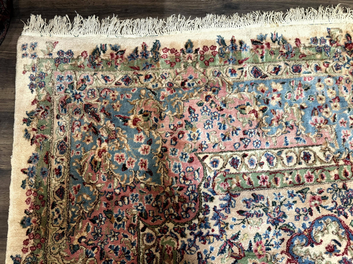 USED Palace Size Persian Kerman Rug 11x20 ft, Very Fine 340 KPSI, Vintage Oversized Wool Handmade Large Persian Carpet, Beige Light Blue Pink