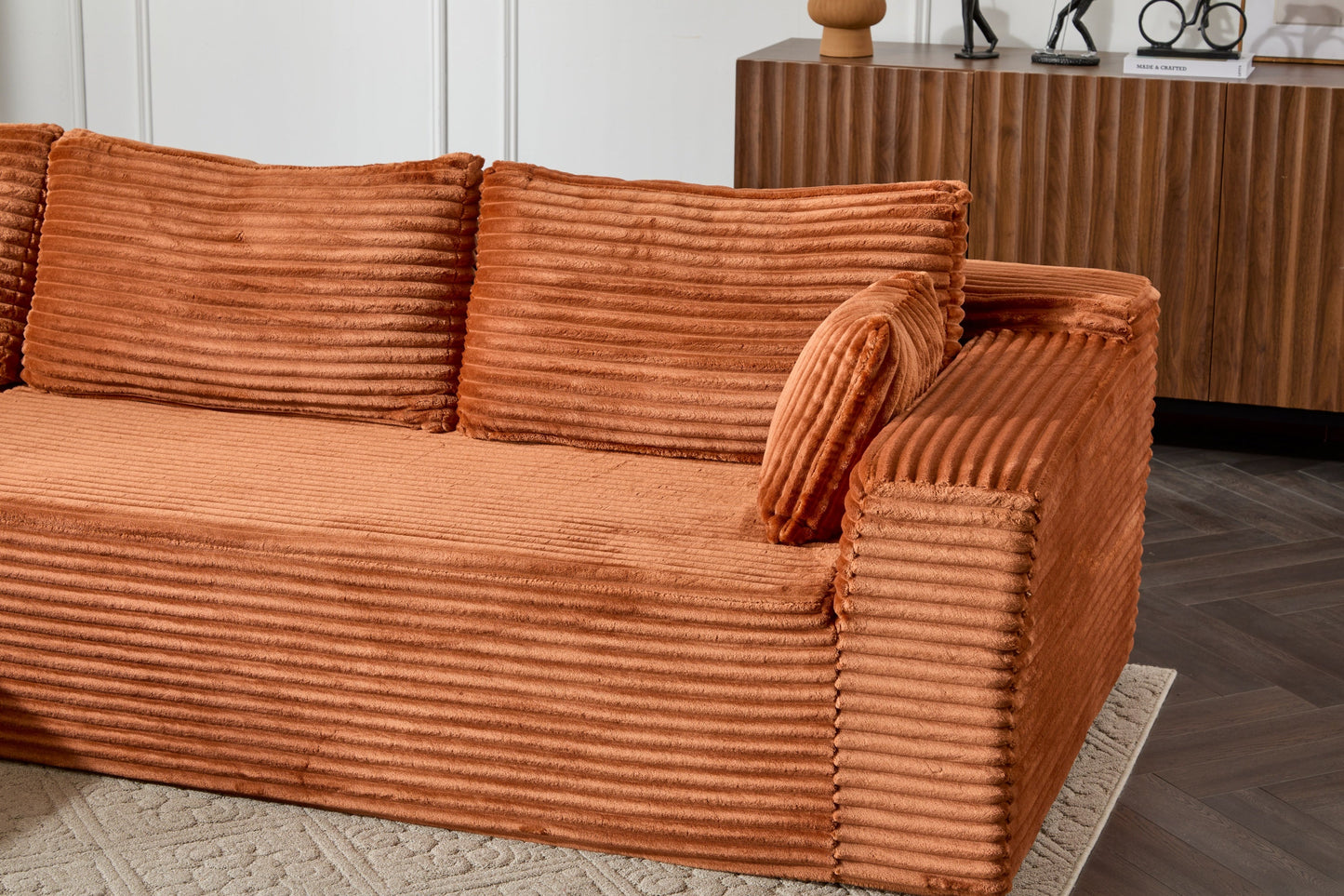 NEW Compression Sectional Couch with Comfy Chaise, Boneless L Shape Sofa with Deep Seat, Minimalist Modular Couches Sleeper for Living Room Bedroom Apartment Lounge,corduroy,Brown