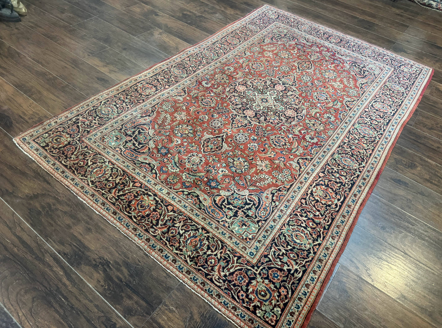USED Persian Kashan Rug 4x7, Red, Floral Medallion, Vintage, Wool
