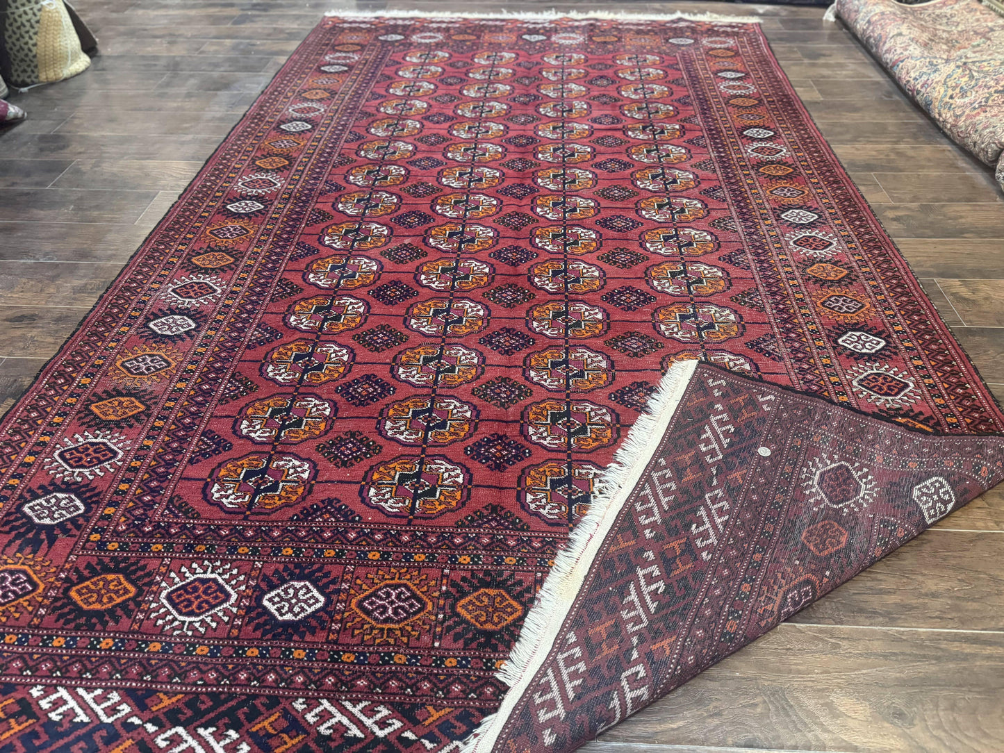 USED Antique Persian Turkoman Bokhara Rug 7x11, Tribal Rug, Red