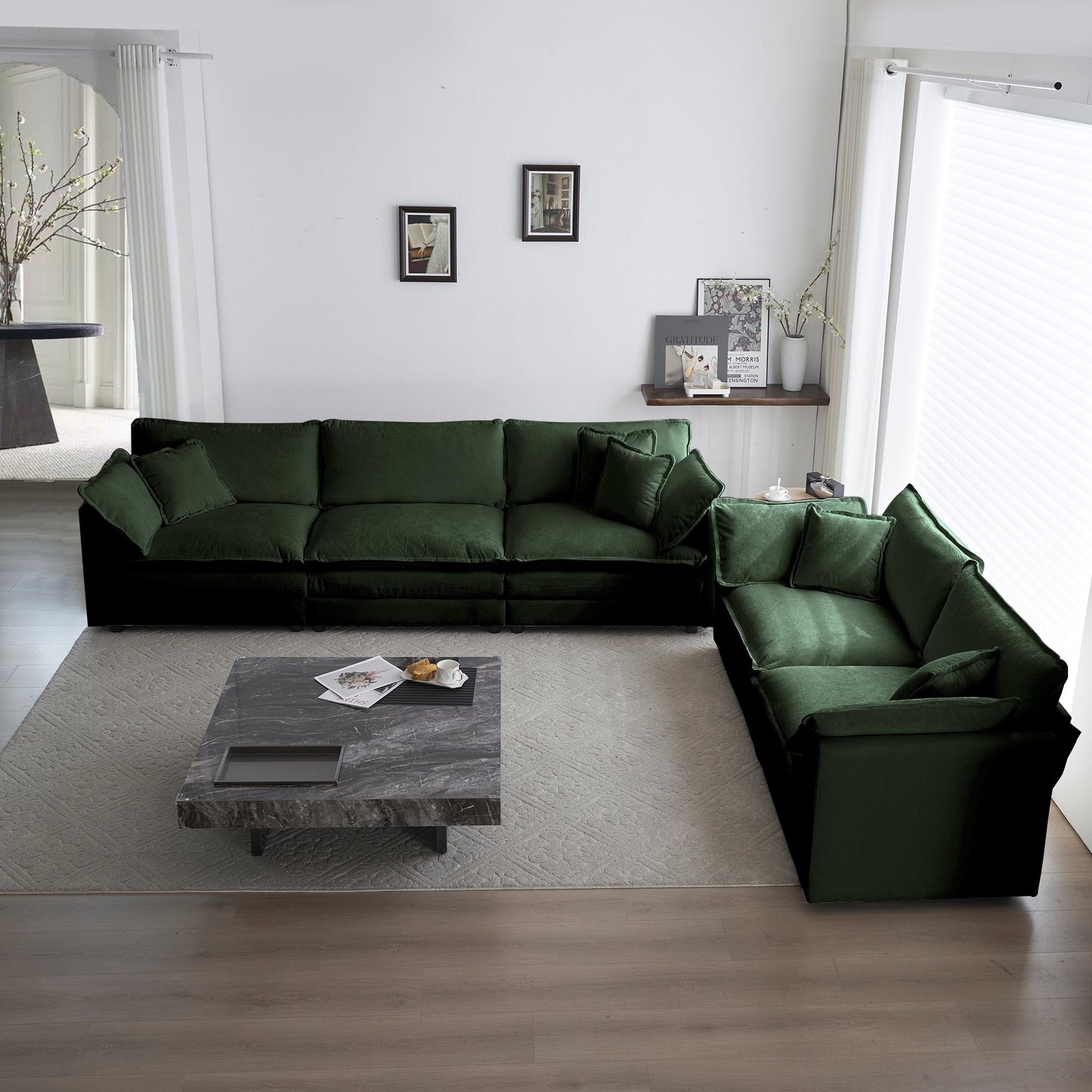 NEW Green 3 Piece Set Chenille Modern  Extra Deep Loveseat