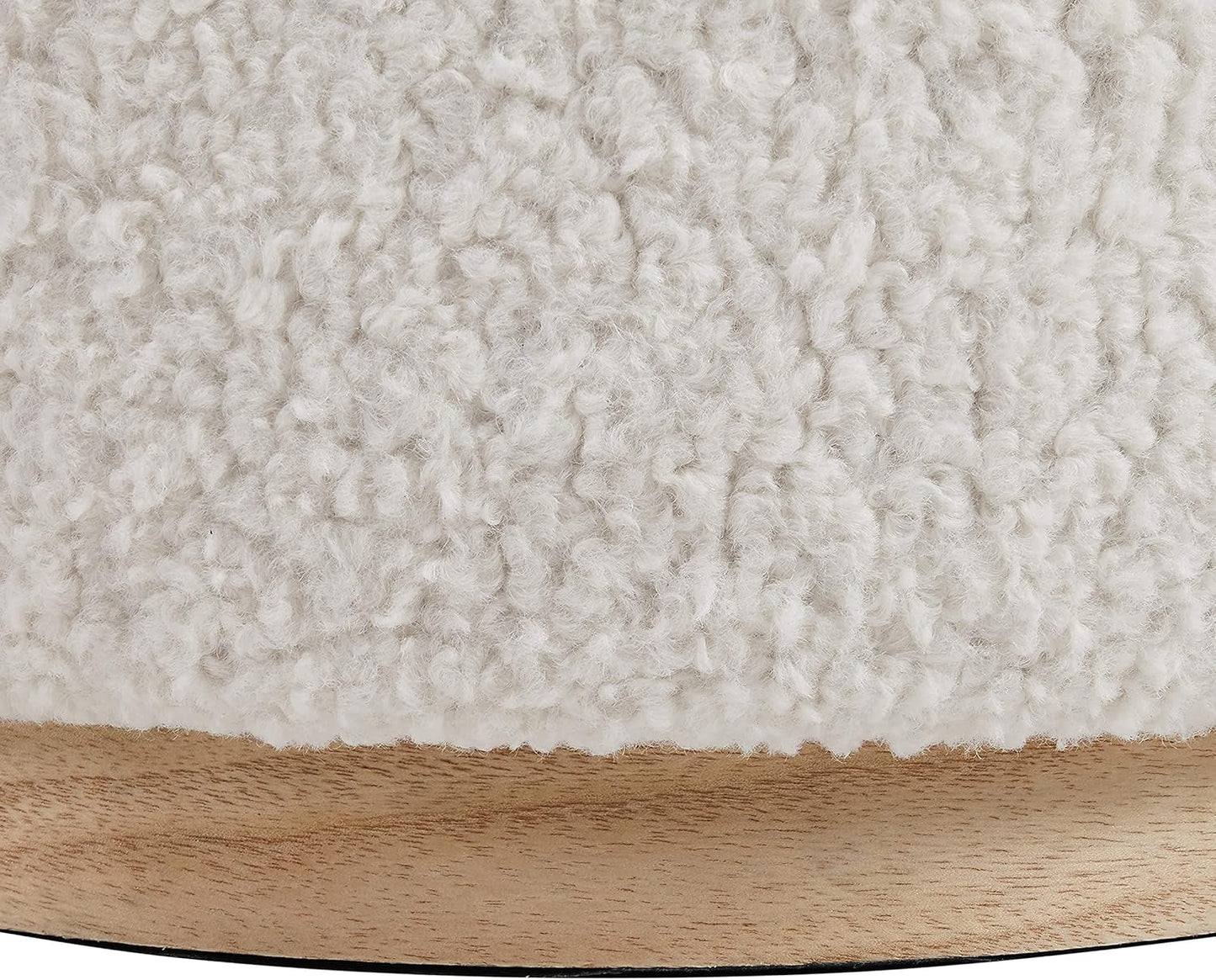 NEW Cream Sherpa Deluxe Storage Ottoman Solidwood Base