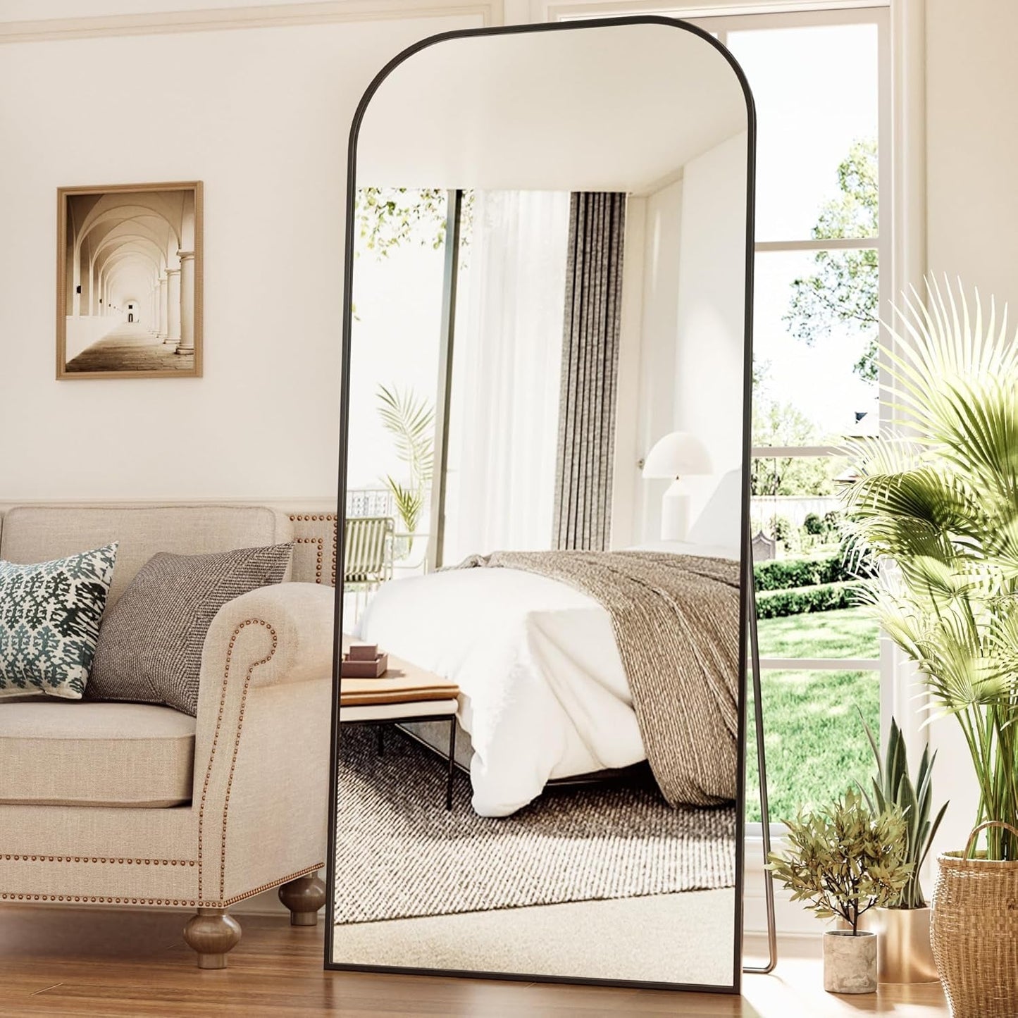 NEW Full Length Floor Mirror 71x28 Freestanding Arched Black Frame