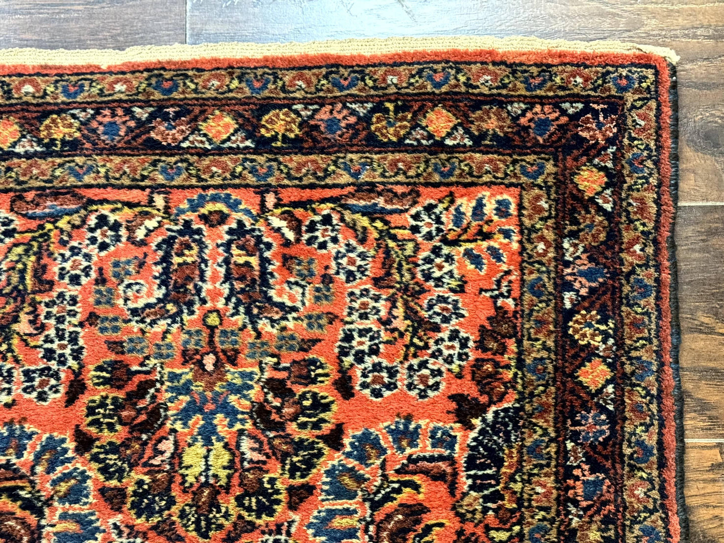 USED Antique Persian Lilihan Rug 2x4, Red, Floral, Wool, Handmade Lilian Persian Carpet