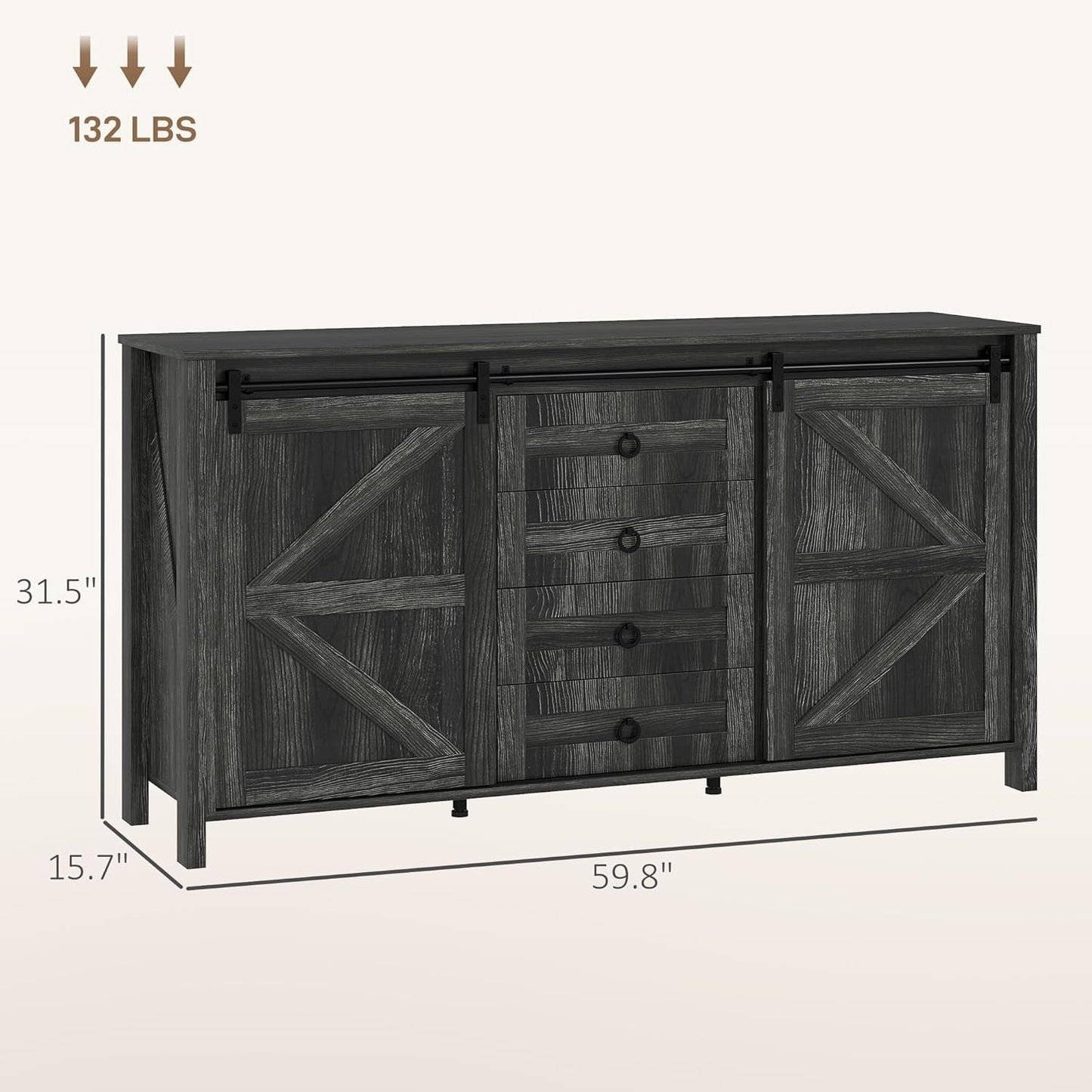 NEW 60 Inch Farmhouse Sideboard Buffet Cabinet Sliding Doors
