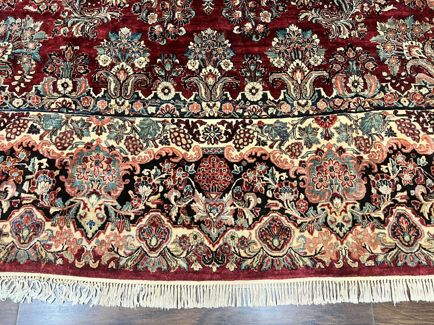 USED Persian Sarouk Rug 12x17, Wool Hand Knotted Antique Carpet, Dark Red, Traditional Floral Oriental Rug, 12 x 17 Extra Large Handmade Rug