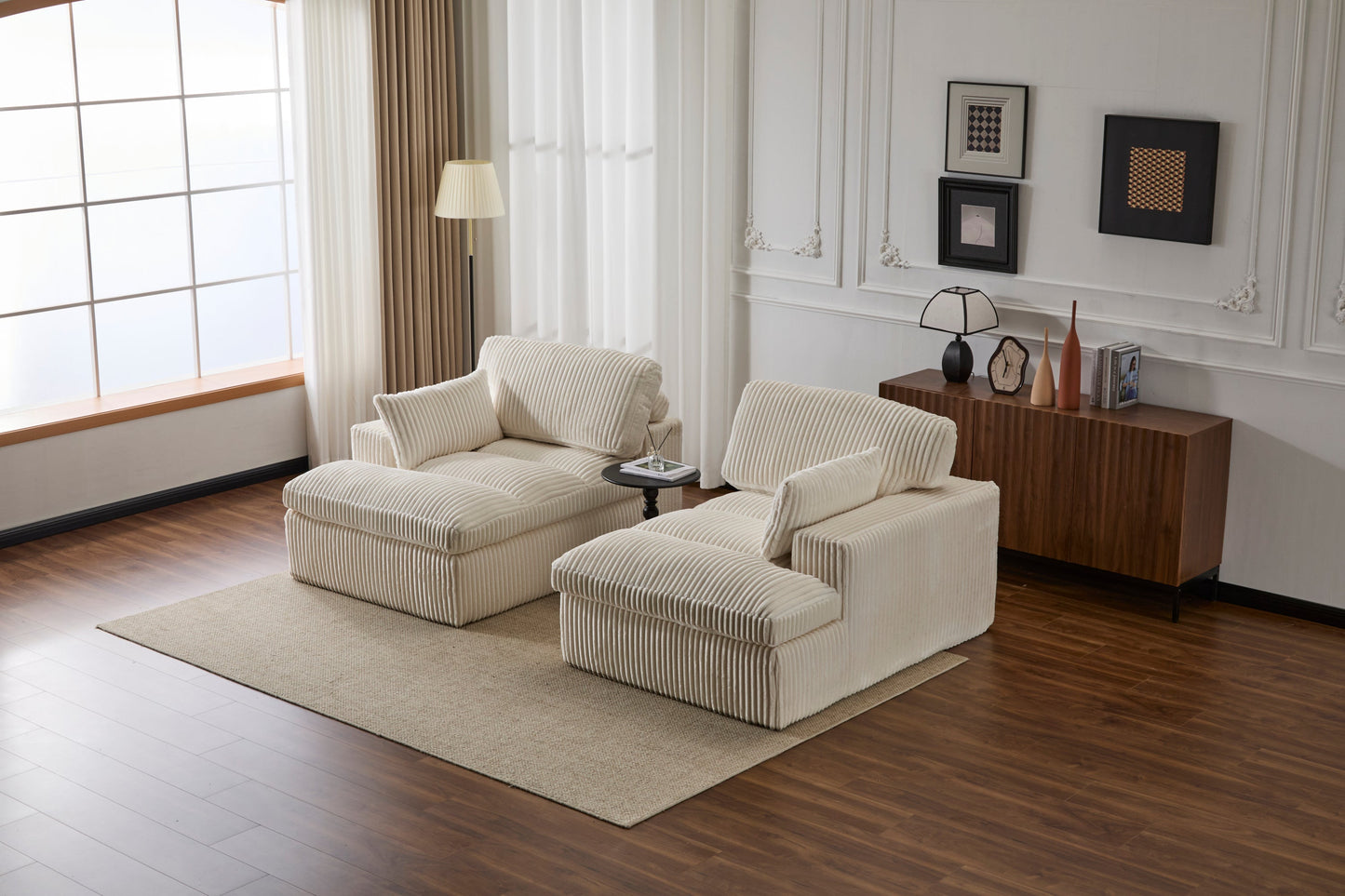 NEW Double Chaise Lounge Chair Indoor,Oversized Upholstered Sleeper Cloud Couch,Deep Seat Luxury Sofa Bed,Sectional Sofa Chaise Love-seat,Corduroy Reading Chair for Living Room,No Assembly Required,White