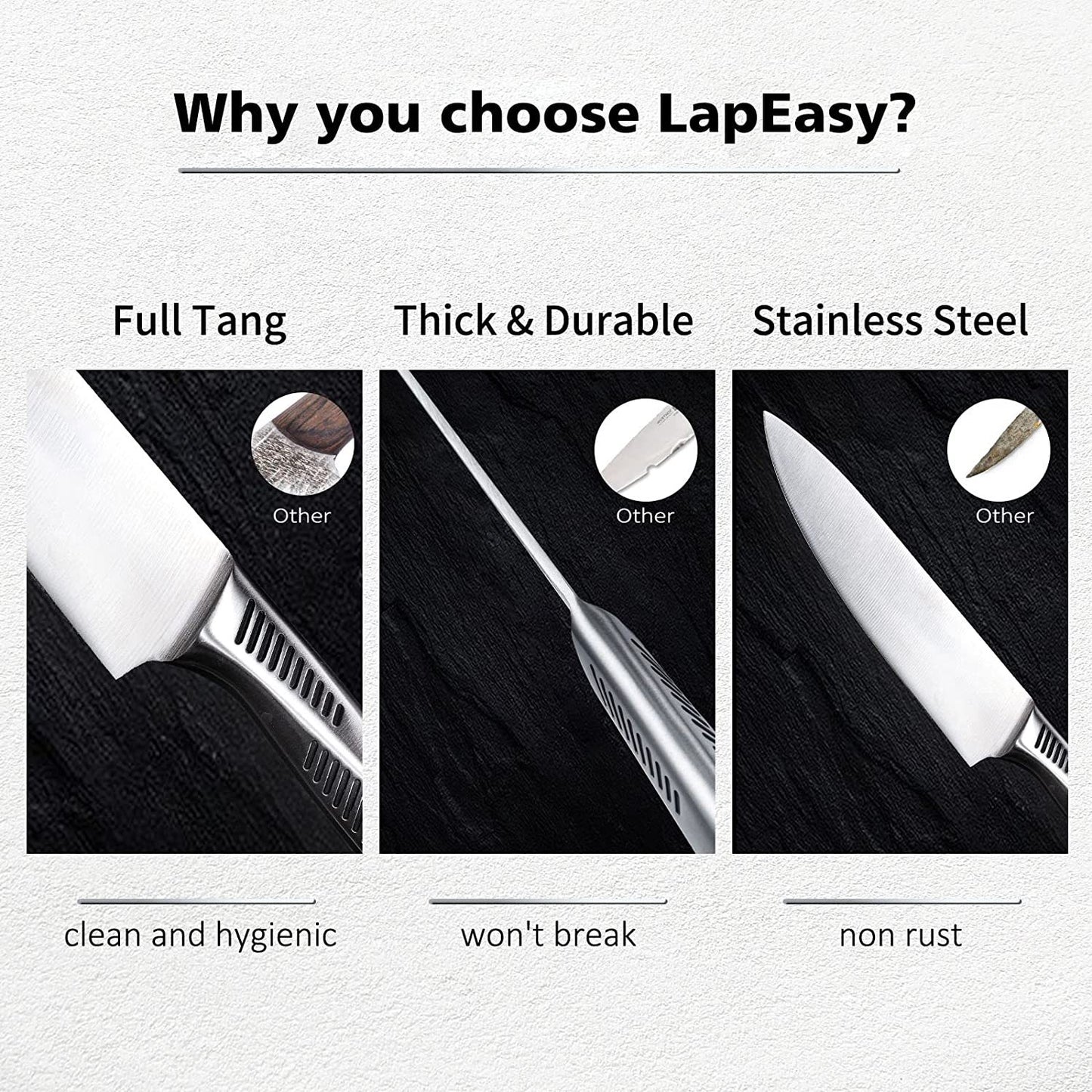 NEW Kitchen Knife Set. LapEasy 15 Piece Knife Sets With Block Chef Knife Stainless Steel Hollow Handle Cutlery With Manual Sharpener