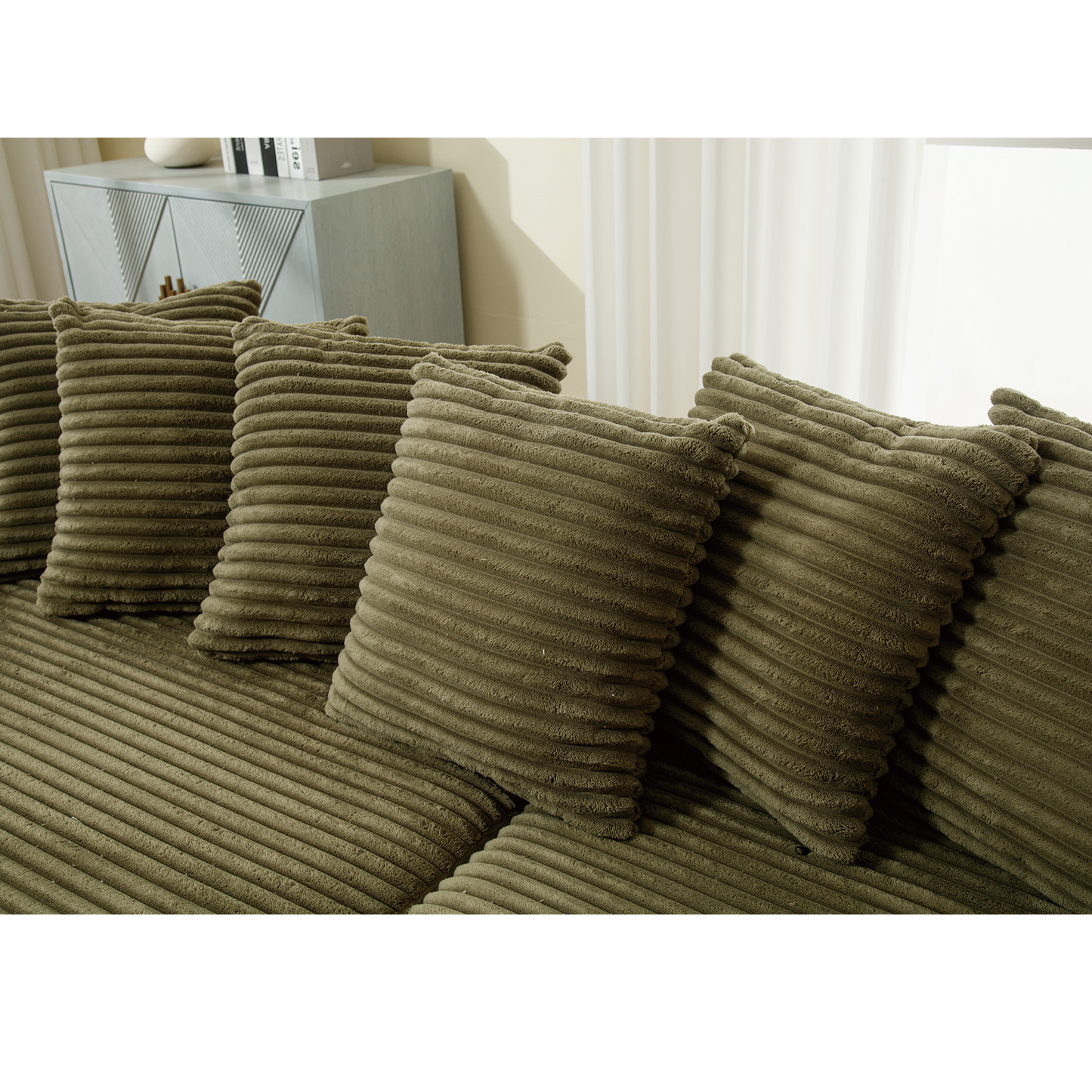 NEW NEW ARRIVED] [VIDEO PROVIDED] Oversized Two-Piece Couches, L Shaped Sofa, Corduroy, Left Chaise Daybed,with Armrests,Eight Throw Pillows,Corner Sofa,Easy To Assemble, Green