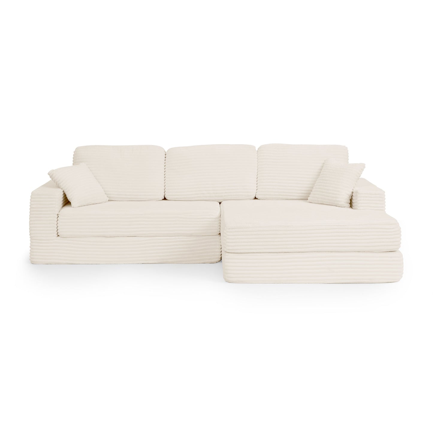 NEW Modern Minimalist Beige Corduroy L-Shaped Modular Sectional Sofa Bed