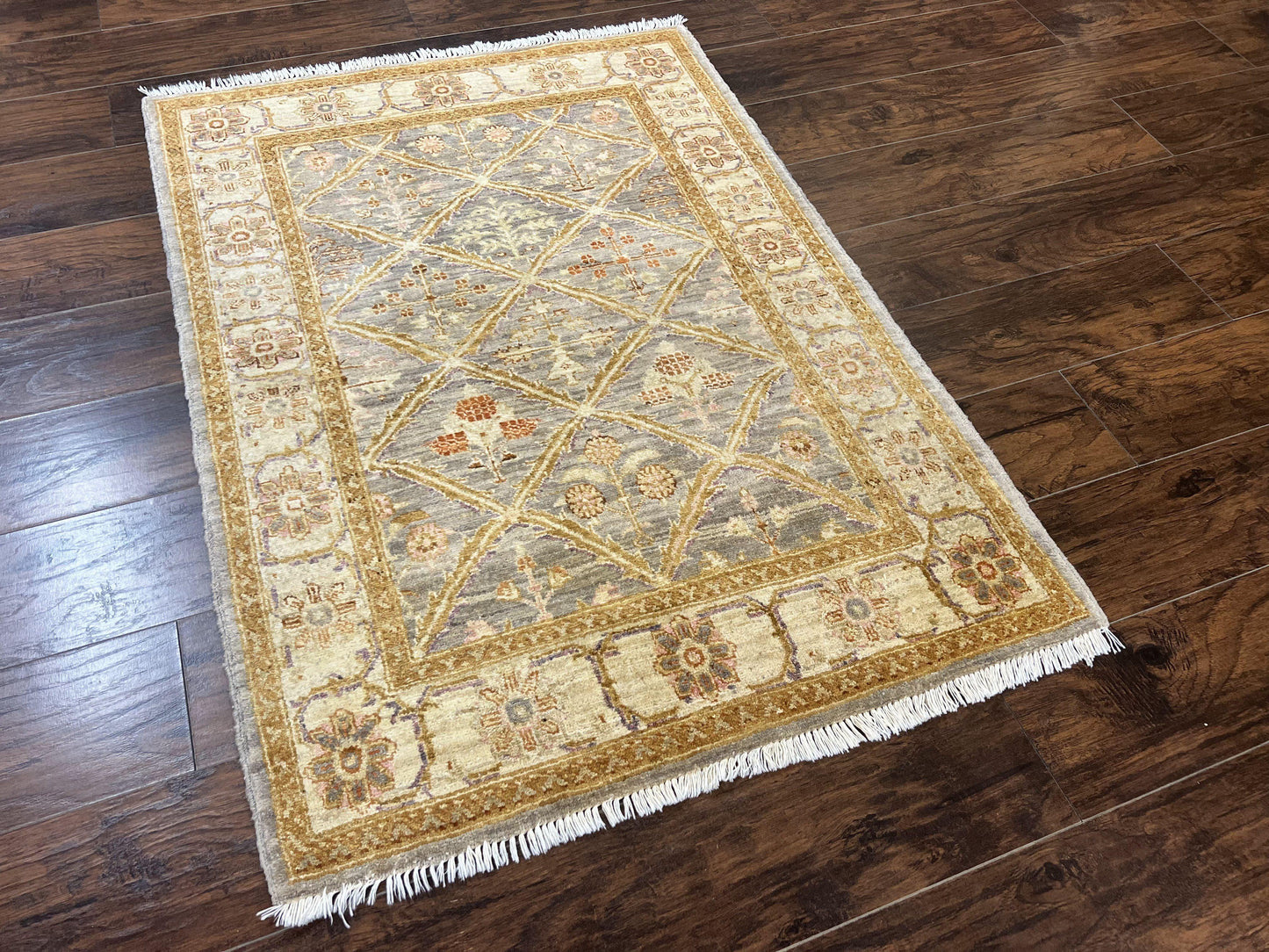 USED Pakistani Peshawar Rug 3.6 x 5, Safavieh Wool Handmade Hand Knotted Vintage Rug, Panel Design Oriental Carpet, Pair C