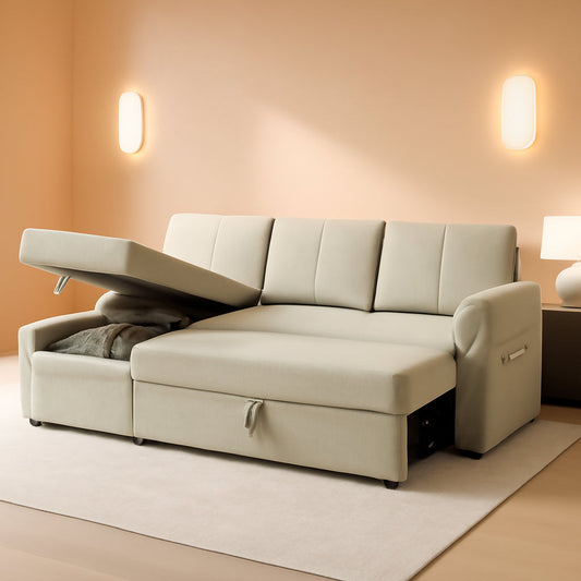NEW Linen Beige Multifunctional Sleeper Sofa With Storage