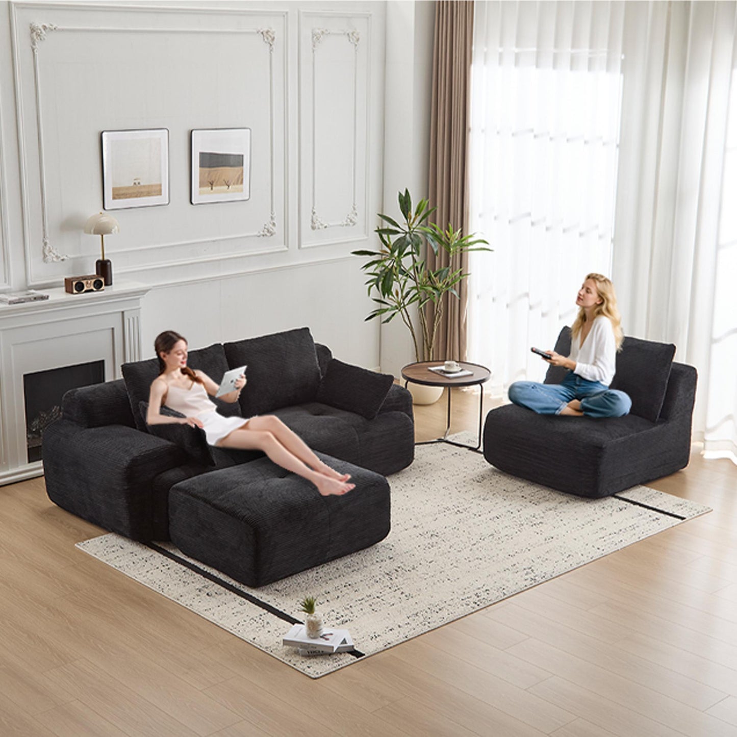 NEW Black Modern Large Memory Foam Sectional