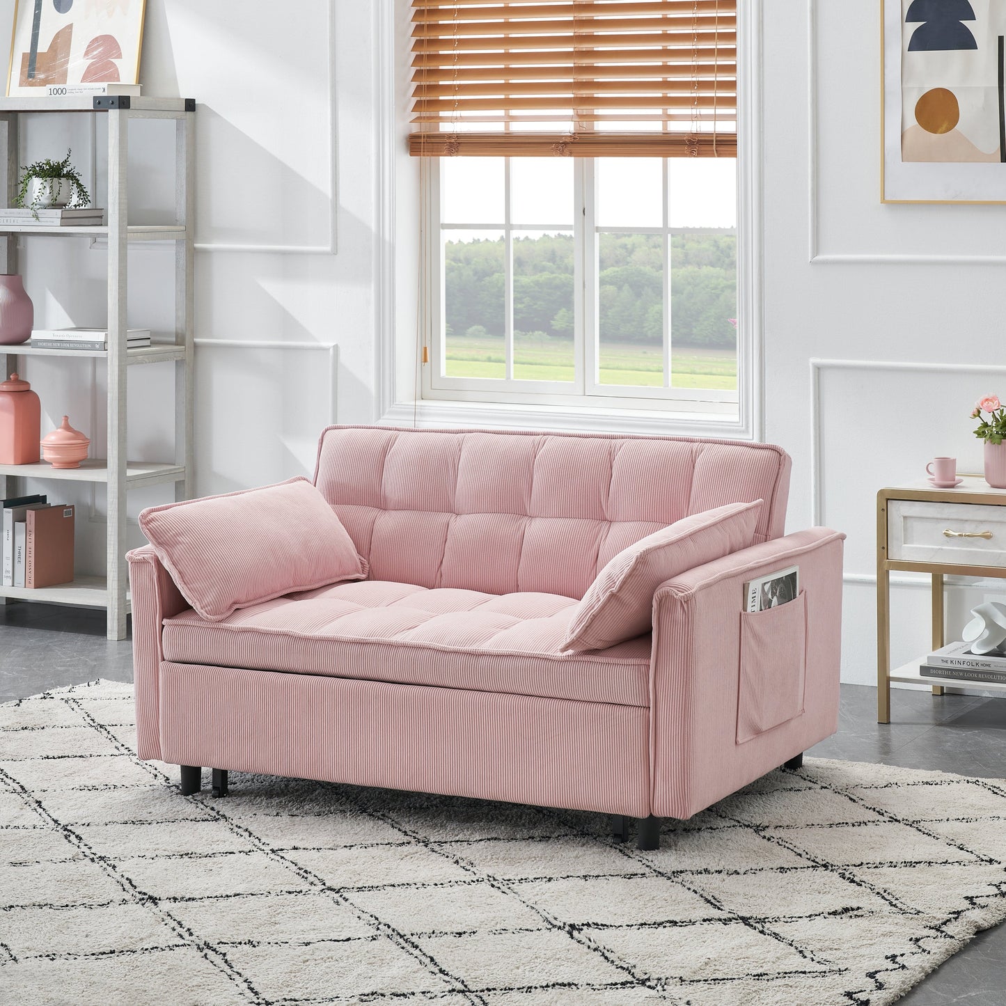 NEW Adult Pink Modern Folding Sofa Single Bed Recliner with Adjustable Back