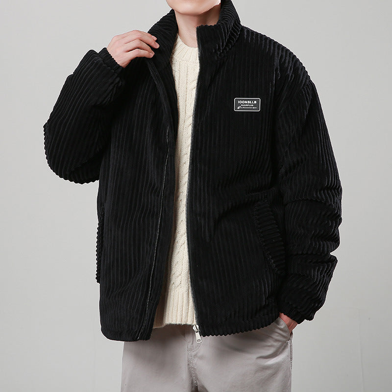 New Winter Corduroy Cotton-padded Coat Warm Stand Collar Zipper Jacket Casual Outdoor Streetwear Men's Clothing