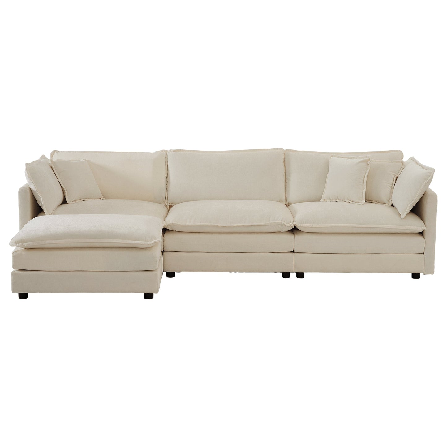 NEW Beige Chenille Free Combination Comfy Upholstered Modular Oversized L Shaped Sectional Sofa With Reversible Ottoman