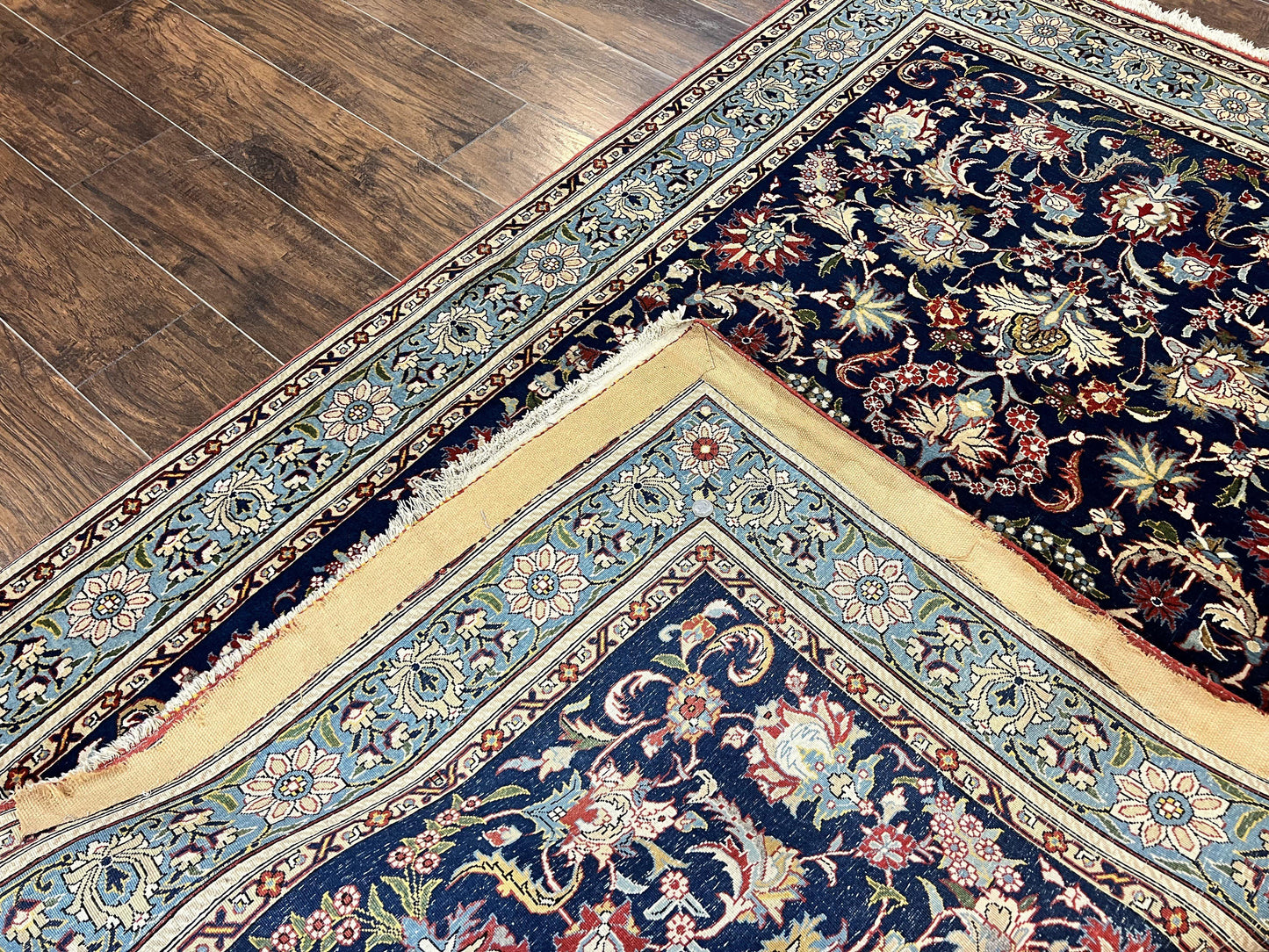 USED Blue Persian Qum Rug 5x7, Very Fine and Wonderful Authentic Persian Carpet, Wool Hand Knotted Vintage Semi Antique Oriental Rug, Floral, Ghom Qom Rug