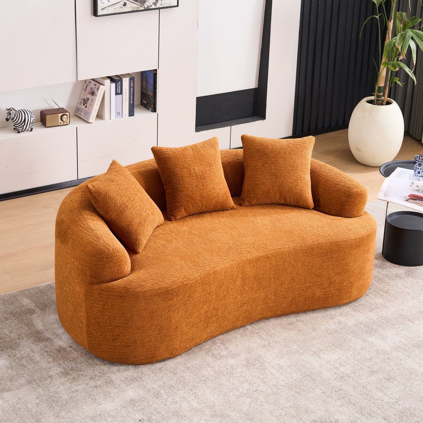 NEW Orange Curved Loveseat Full Compression Sponge Sofa 30D Chenille Couch