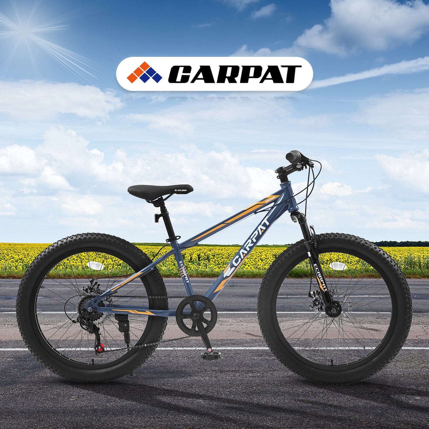 NEW  S24109 Elecony 24 Inch Fat Tire Bike Adult/Youth Full Shimano 7 Speeds Mountain Bike, Dual Disc Brake, High-Carbon Steel Frame, Front Suspension, Mountain Trail Bike, Urban Commuter City Bicycle