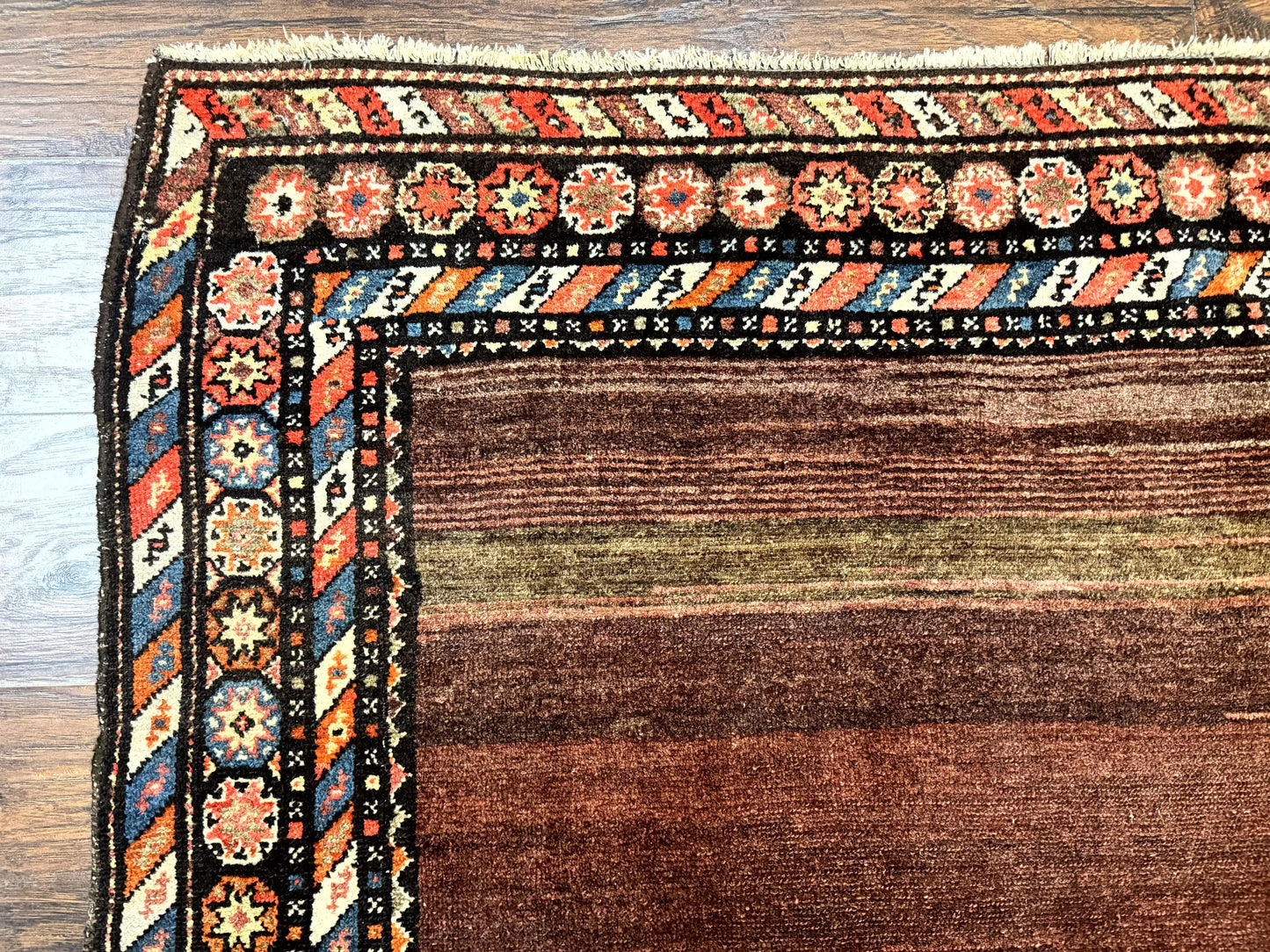 USED Antique Persian Rug 4x7, Sarab Tribal Wool Carpet, Brown and Multicolor, Handmade Wide Runner Rug 4 x 7, Open Field, Rainbow Border