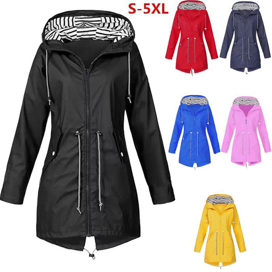 New Women's Waterproof Raincoat Casual Basic Outdoors Drawstring Trench Lightweight Drawstring Jackets Hiking Clothes For Women