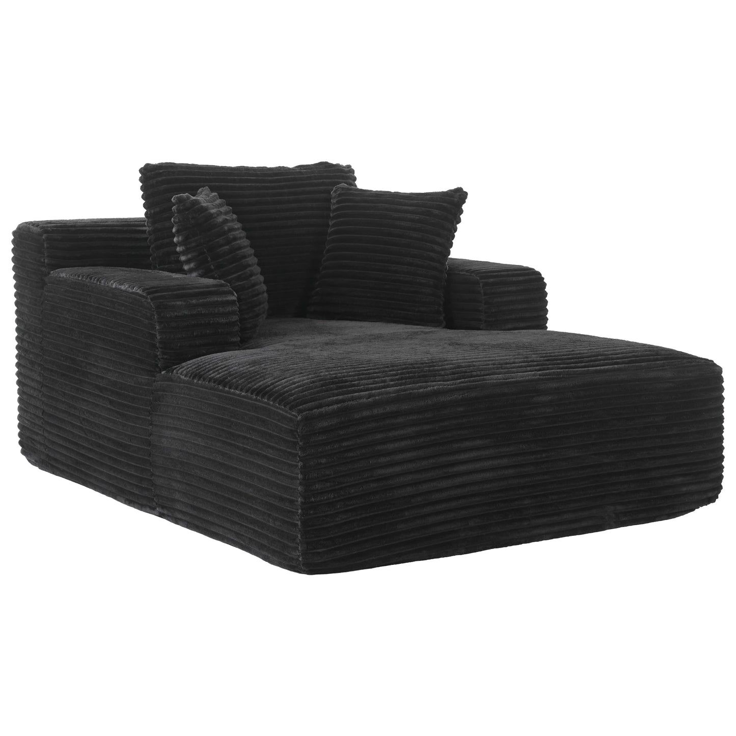 NEW Modern Black Corduroy Chaise Lounge Sofa Bed with Removable Pillows, 48.8' Upholstered Sleeper Sofa