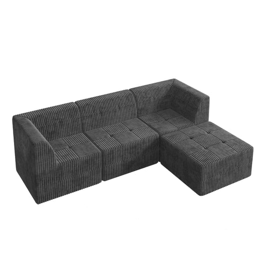 NEW Modern Minimalist L Shape Modular Sectional Sofa, Sleeper Corduroy Couch, Comfy Space-Efficient Design, Grey