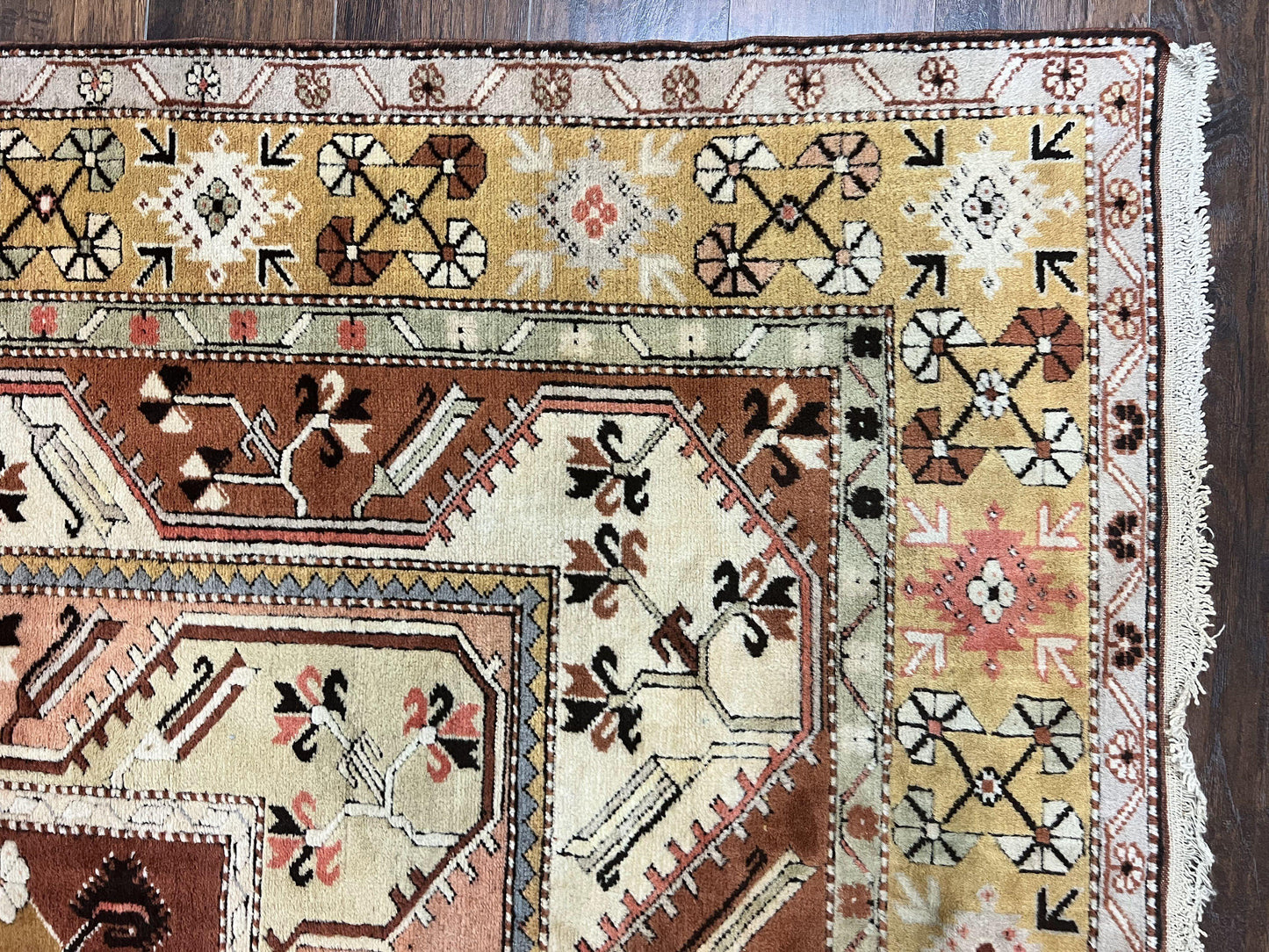 USED Turkish Rug 7x10, Wool Hand Knotted Vintage Carpet, Geometric Kazak Pattern