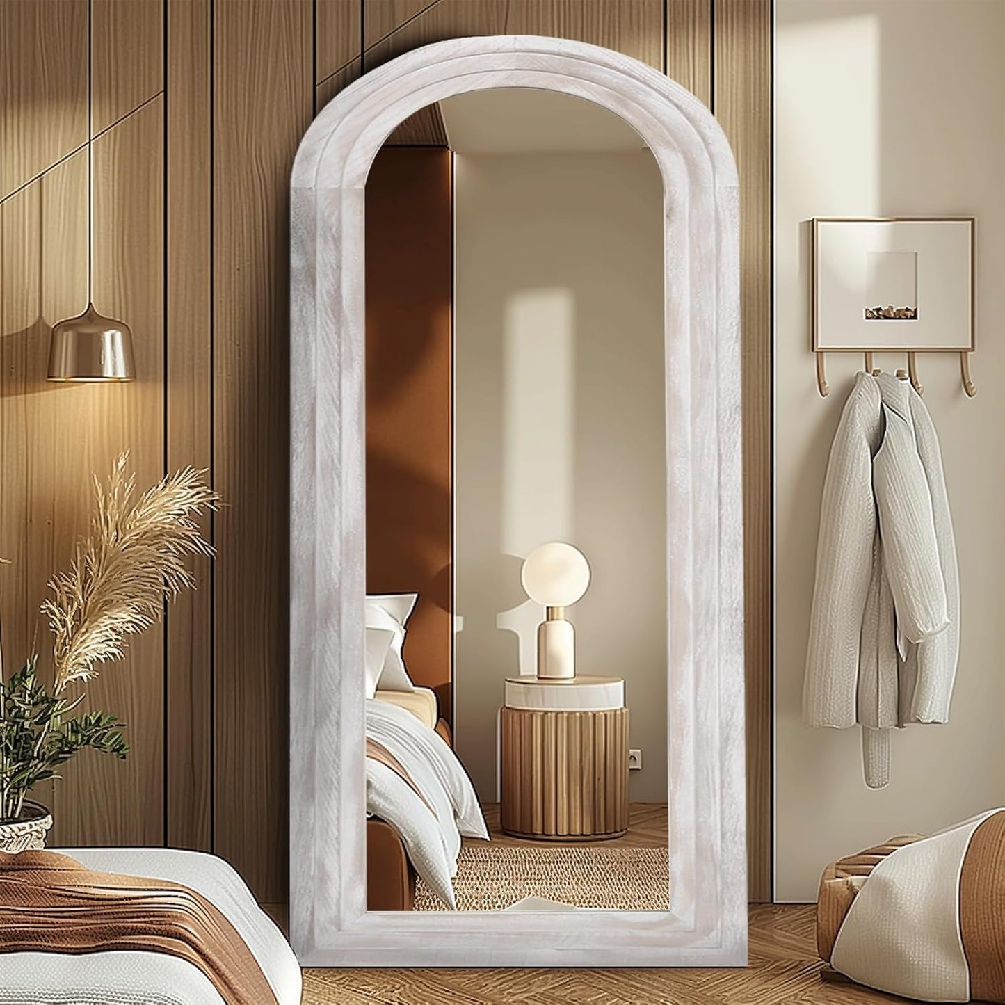 NEW Arched Full Length Mirror With Solid Wood Frame 71x32 Rustic White