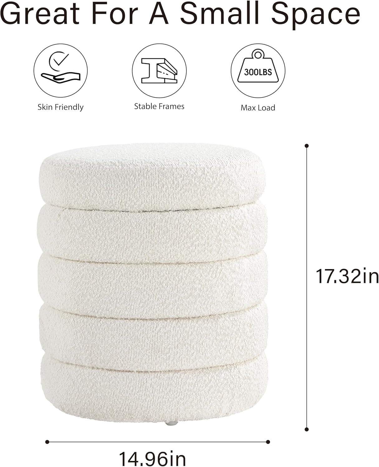 NEW Round Ottoman With Hidden Storage And Cushioned Top