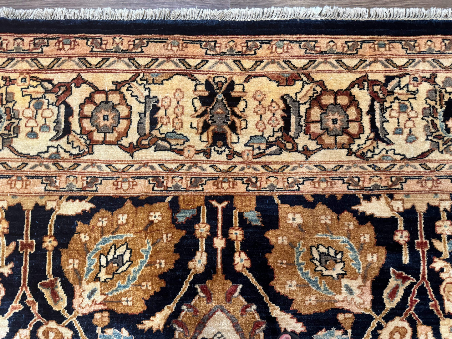 USED Pak Persian Bidjar Rug 10x13, Midnight Blue and Tan Pakistani Carpet