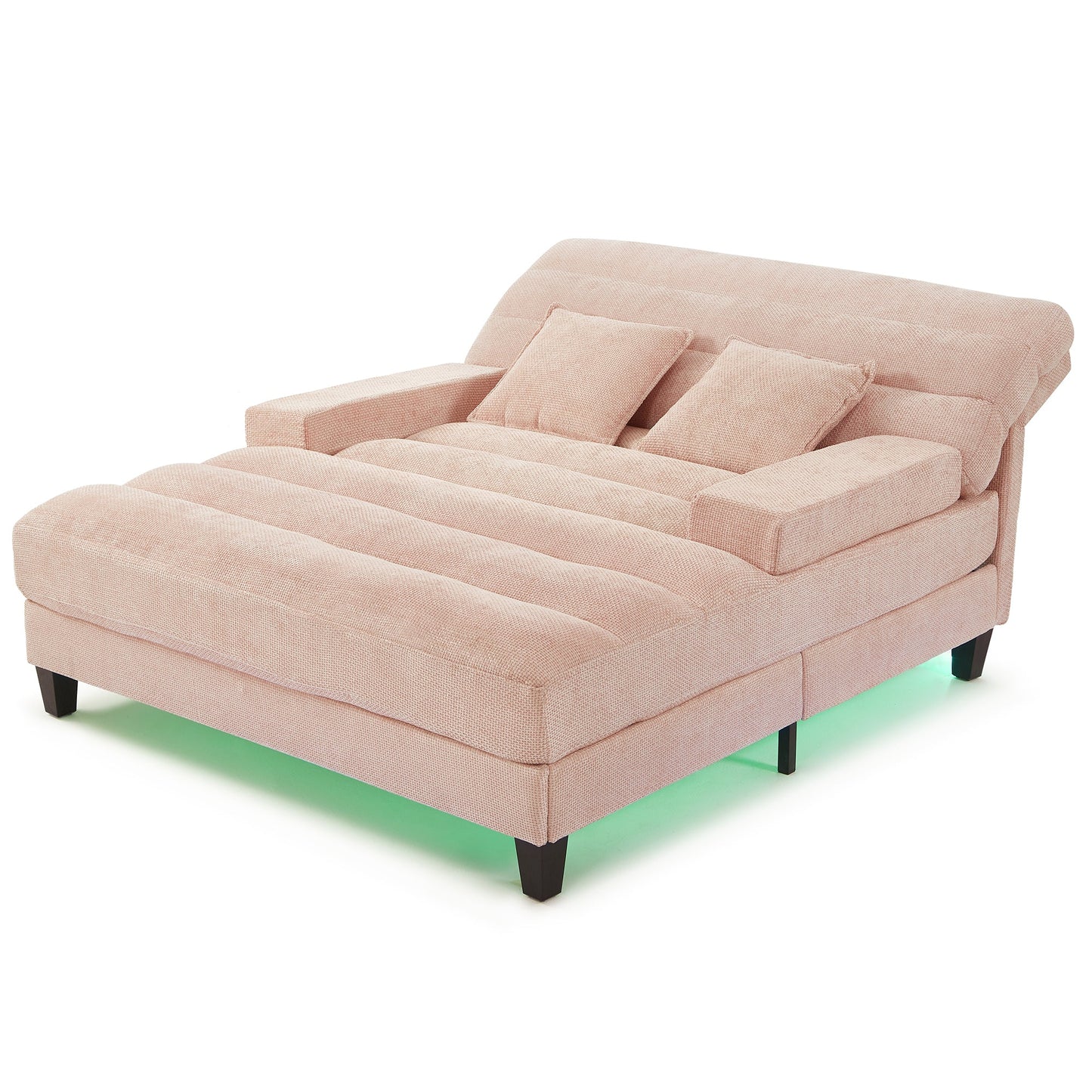 NEW Modern Pink Chenille Upholstered 57.1’ Chaise Lounge Sofa Bed with Adjustable Backrest and LED Light Strip