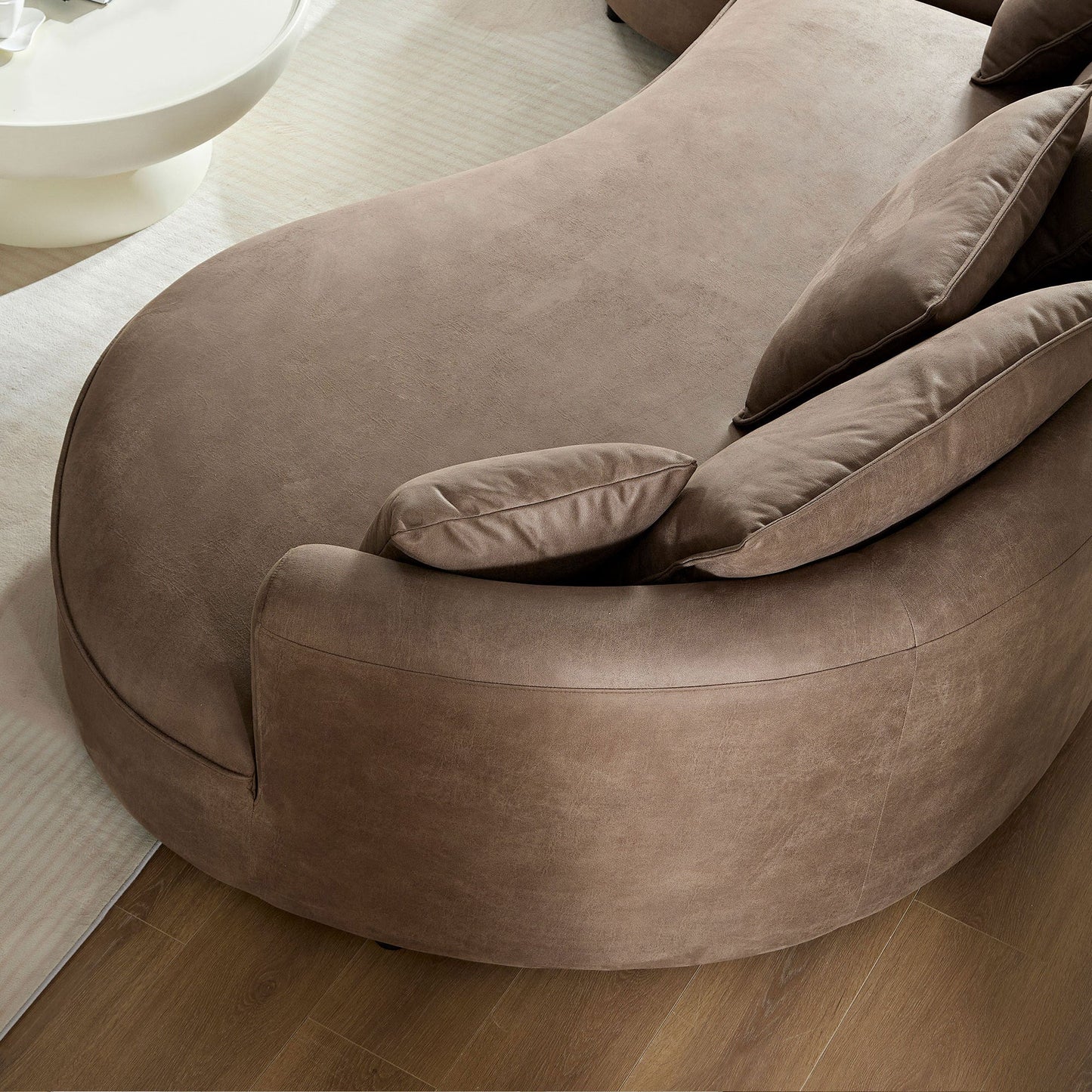 NEW 128.74 Inch Modern Brown Sectional Curved Leathaire Upholstered 5-Seat Sofa Couch