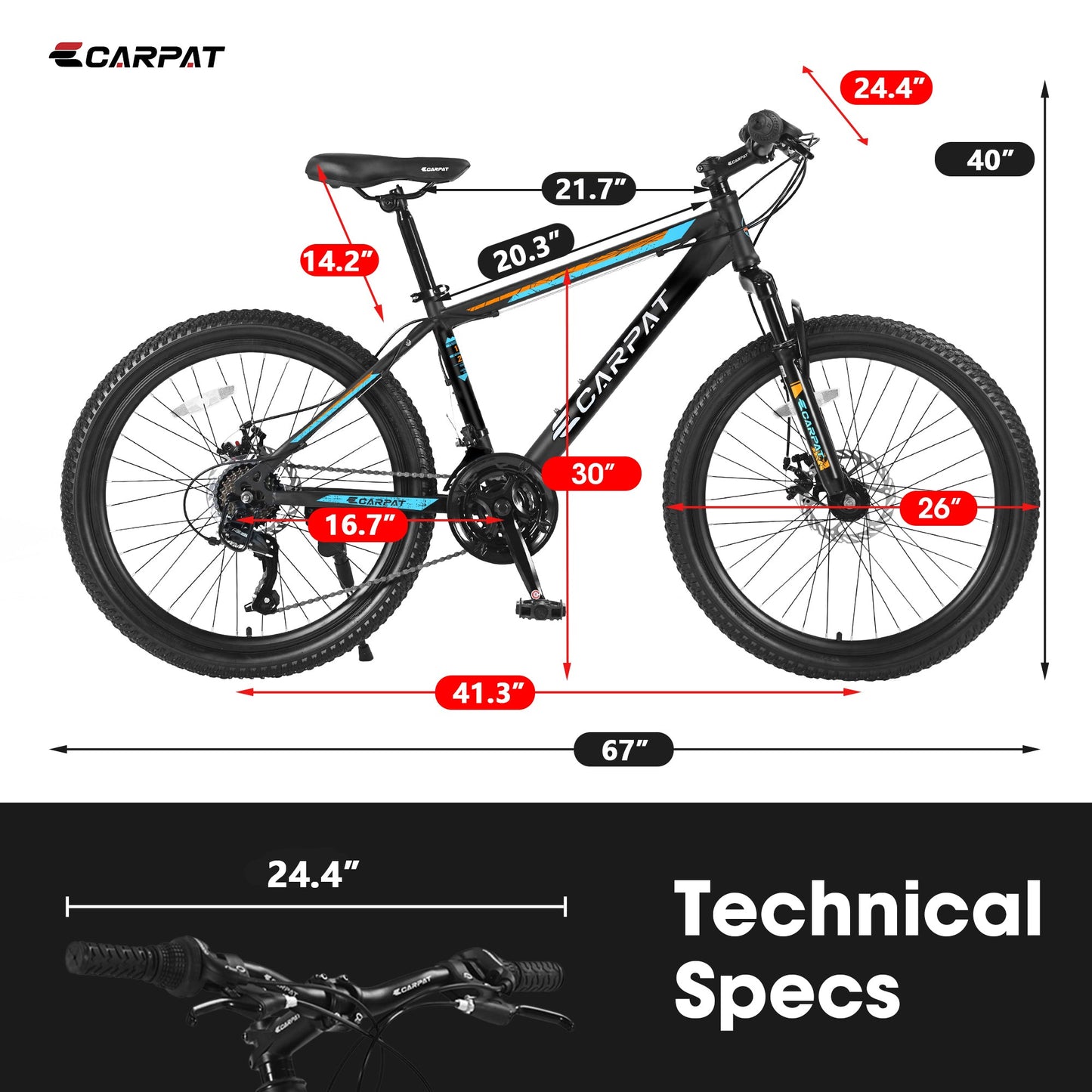 NEW S26102 26 Inch Mountain Bike, Shimano 21 Speeds with Mechanical Disc Brakes, High-Carbon Steel Frame, Suspension MTB Bikes Mountain Bicycle for Adult & Teenagers