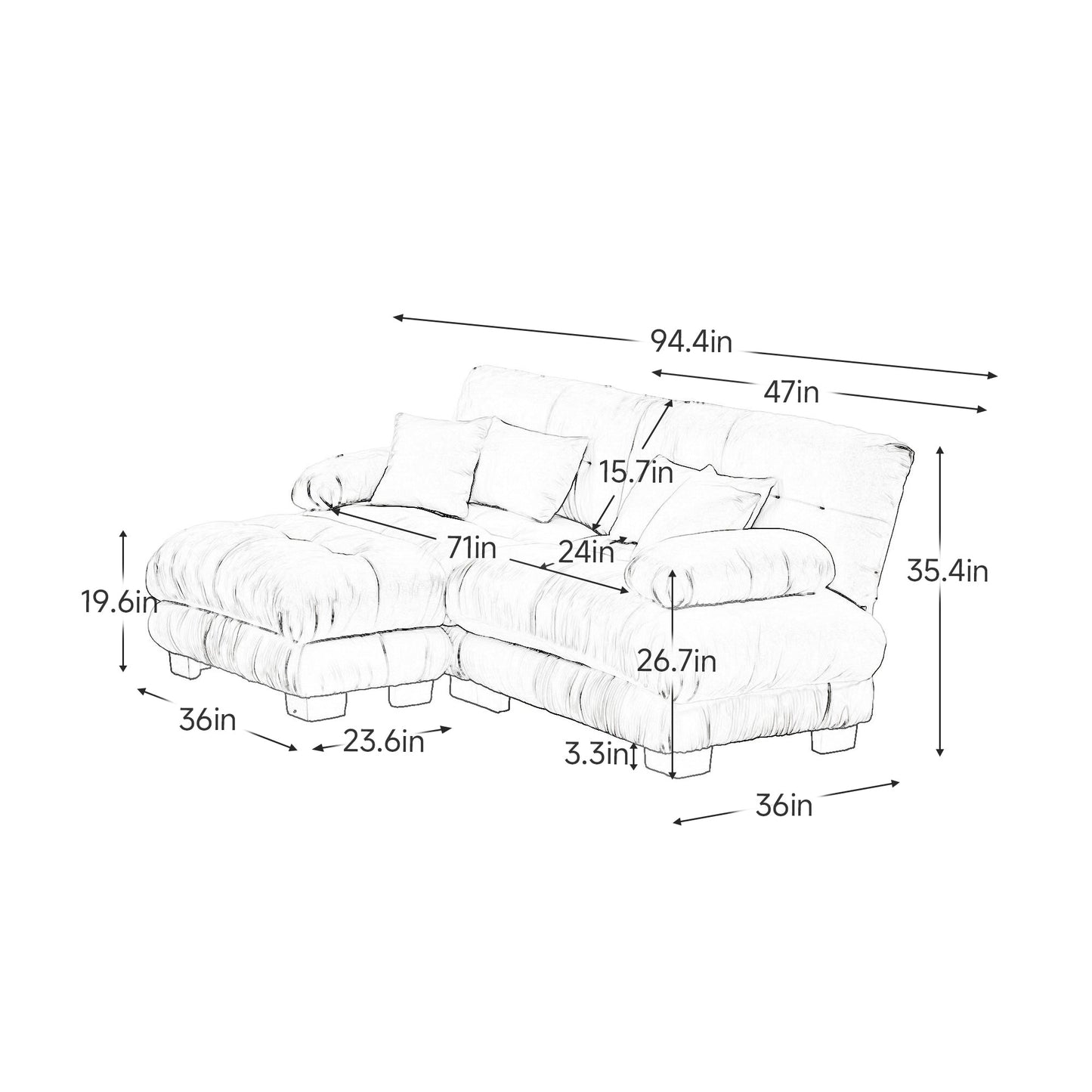 NEW Cloud Couch Sectional Sofa for Living Room, Chenille 2 Seater Sofa with 2 Lumbar pillows and 2 throw pillows , Upholstered Wide Arm Sofa with Convertible Ottoman,Chenille Pink