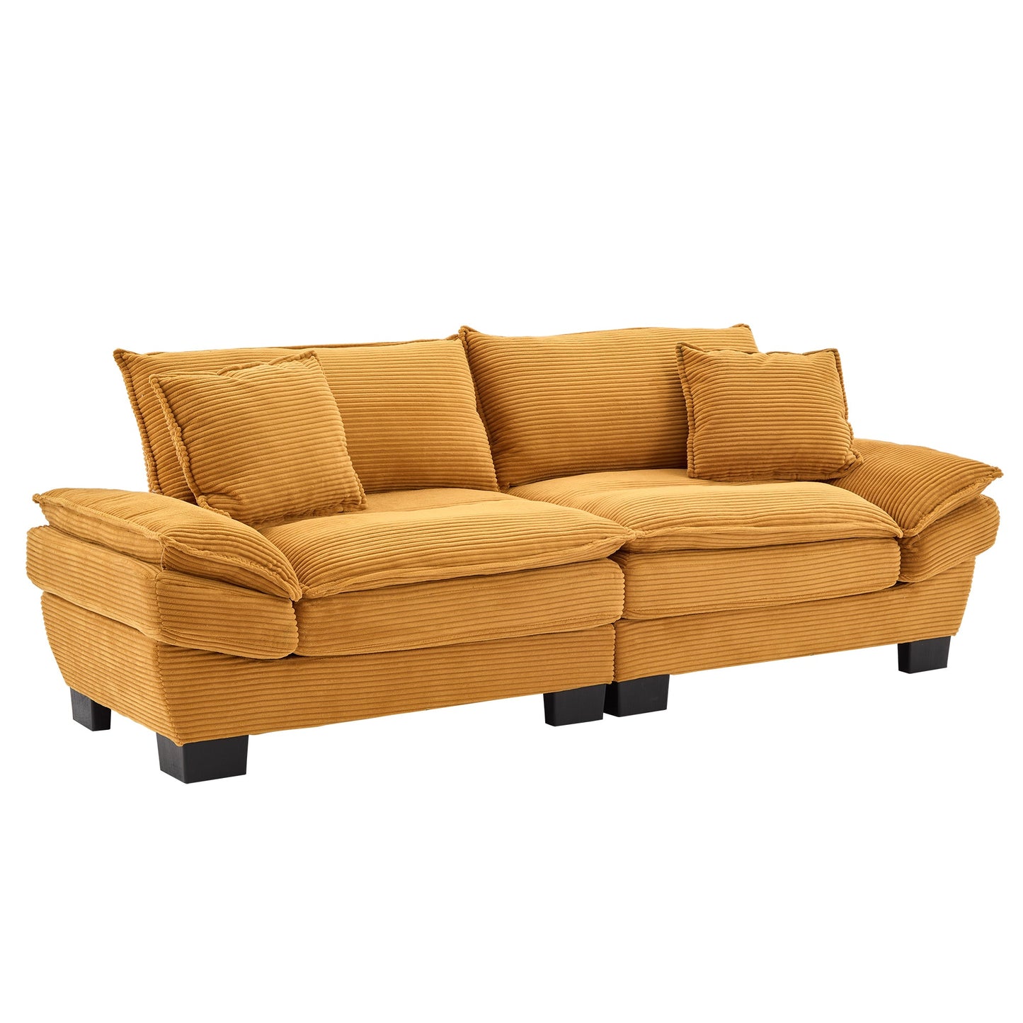 NEW Comfy Upholstered Deep Seat Yellow Corduroy Sleeper Couch Loveseat Sofa with Pillows