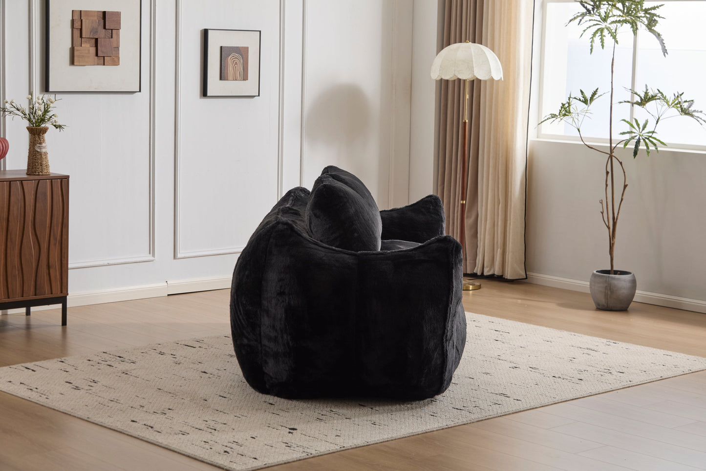 NEW Giant Bean Bag Couch for Adults, Ultra Soft Fluffy Loveseat Bean Bag Sofa, Oversized Chase Lounge Chair Indoor for Living Room Bedroom, No Assembly Required Cozy Reading Chair with Pillows, Black