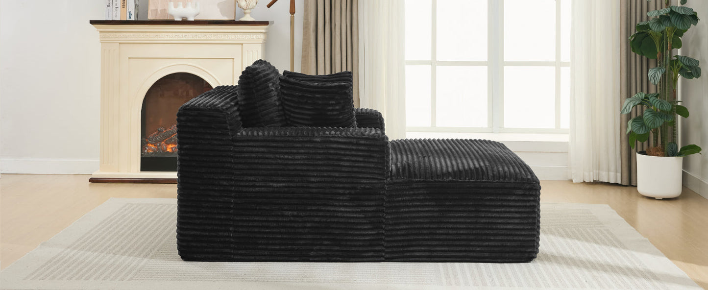 NEW Modern Black Corduroy Chaise Lounge Sofa Bed with Removable Pillows, 48.8' Upholstered Sleeper Sofa