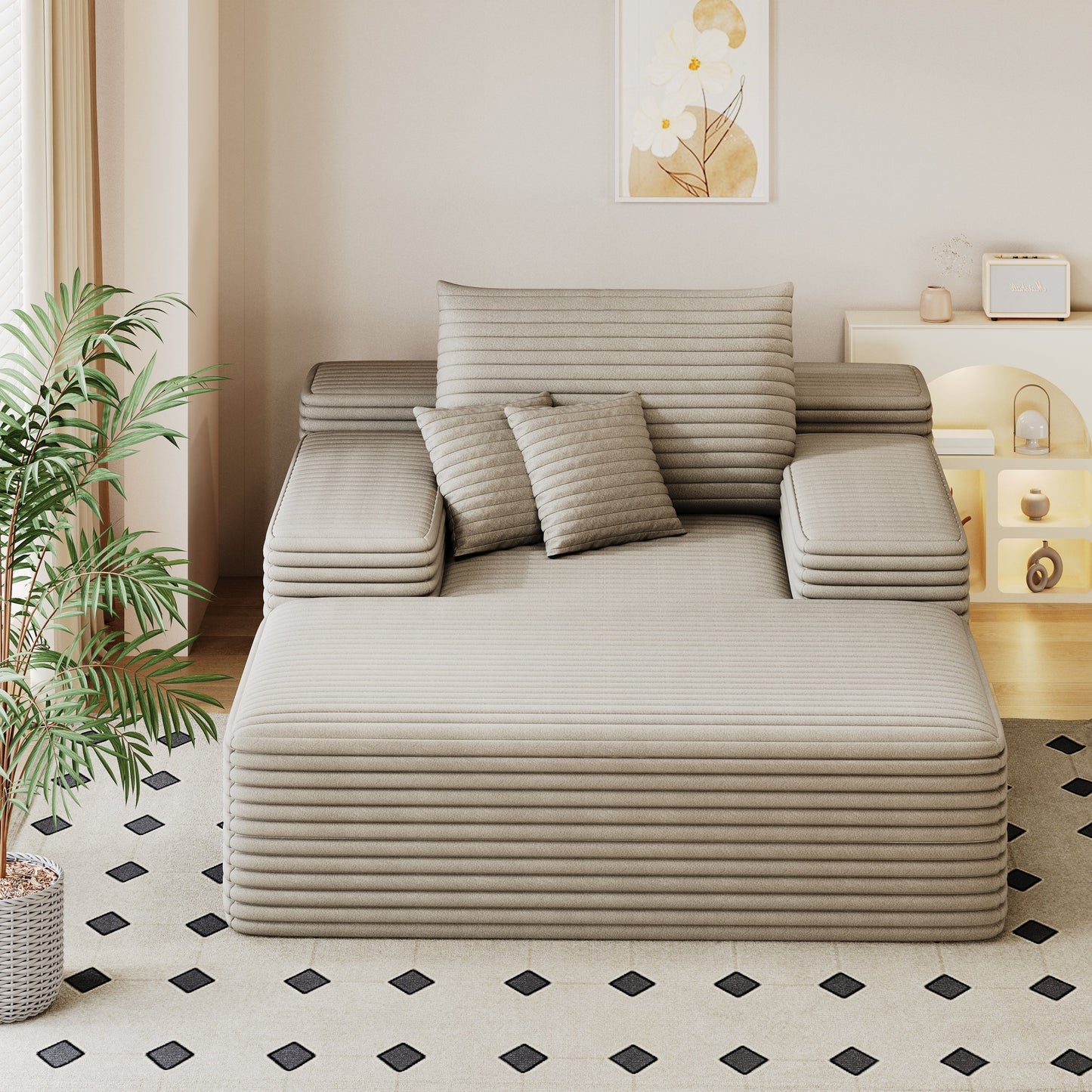 NEW 68'*51' Chaise Lounge Chair Indoor, Oversized Upholstered Sofa Bed, Sleeper Couch Reading Chairs Fluffy Plush Faux Fur Cloud Sofas Couches for Living Room,Camel