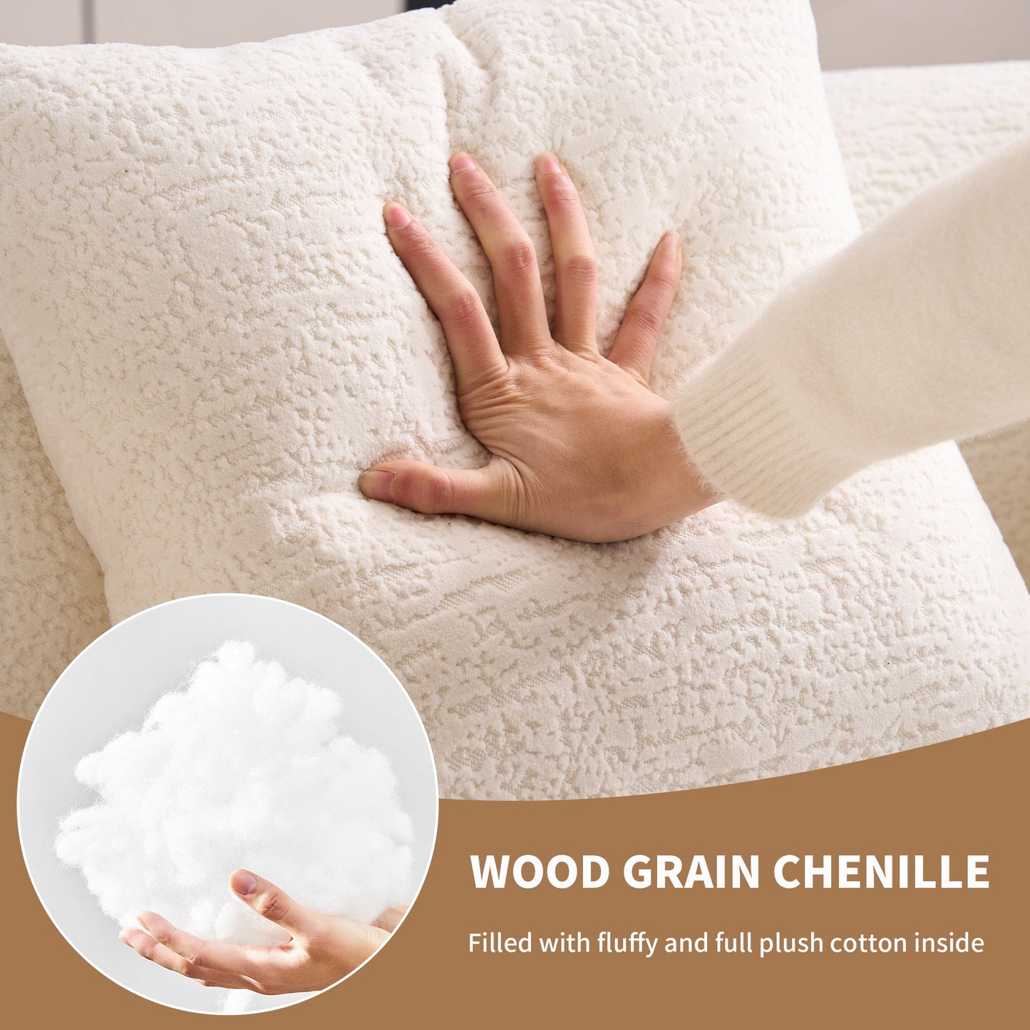 NEW LY-025S Loveseat Wood Grain Chenille Fabric Cloud White High-Density Sponge Couch Sofa