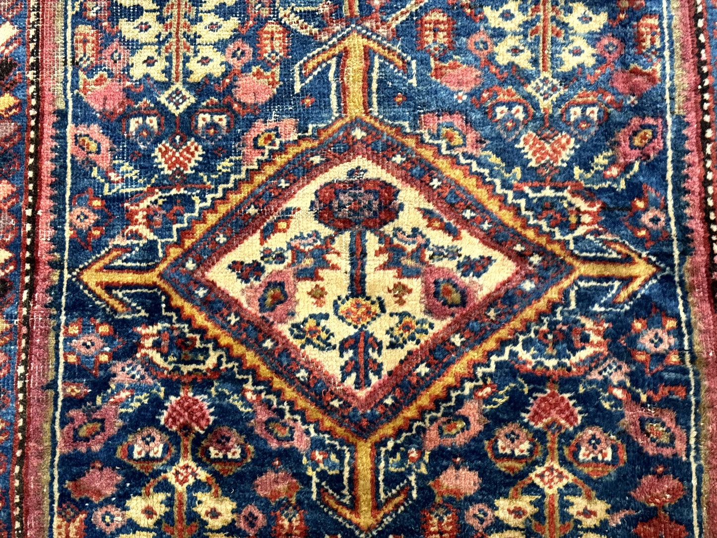USED Antique Persian Rug 4x7, Blue and Red Malayer Carpet, Rare