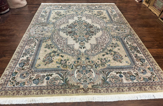 USED Pak Persian Rug 8 x 10.6, Elegant Oriental Carpet, Floral Medallion, Vintage Handmade Wool Rug, FIne 240 KPSI