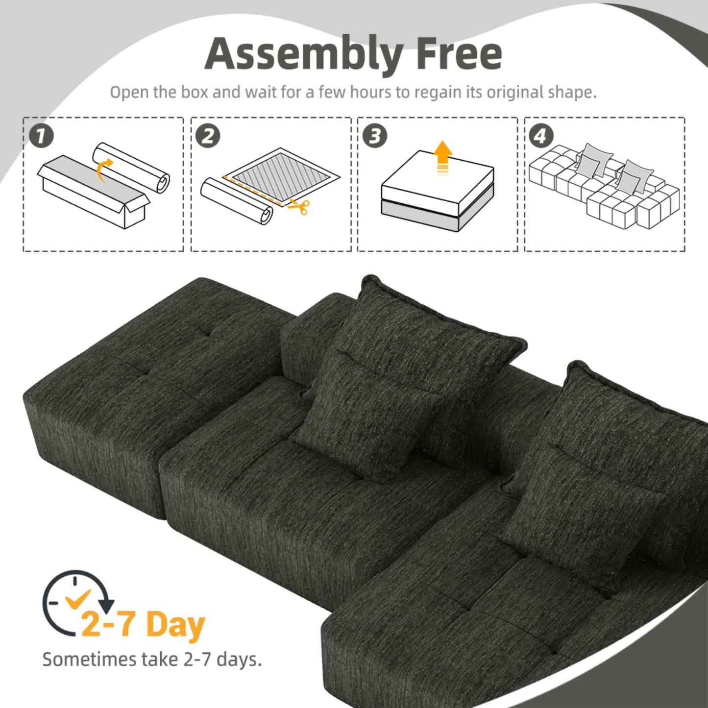 NEW Modern Oversized Modular Sectional Sofa with Ottoman, Seat, Chaise lounge and Armrest, Sparkling Chenille Fabric Soft Cushion Sofa with 4 Pillows,4 PCS DIY Combination Tufted Sofa,No Assembly Required