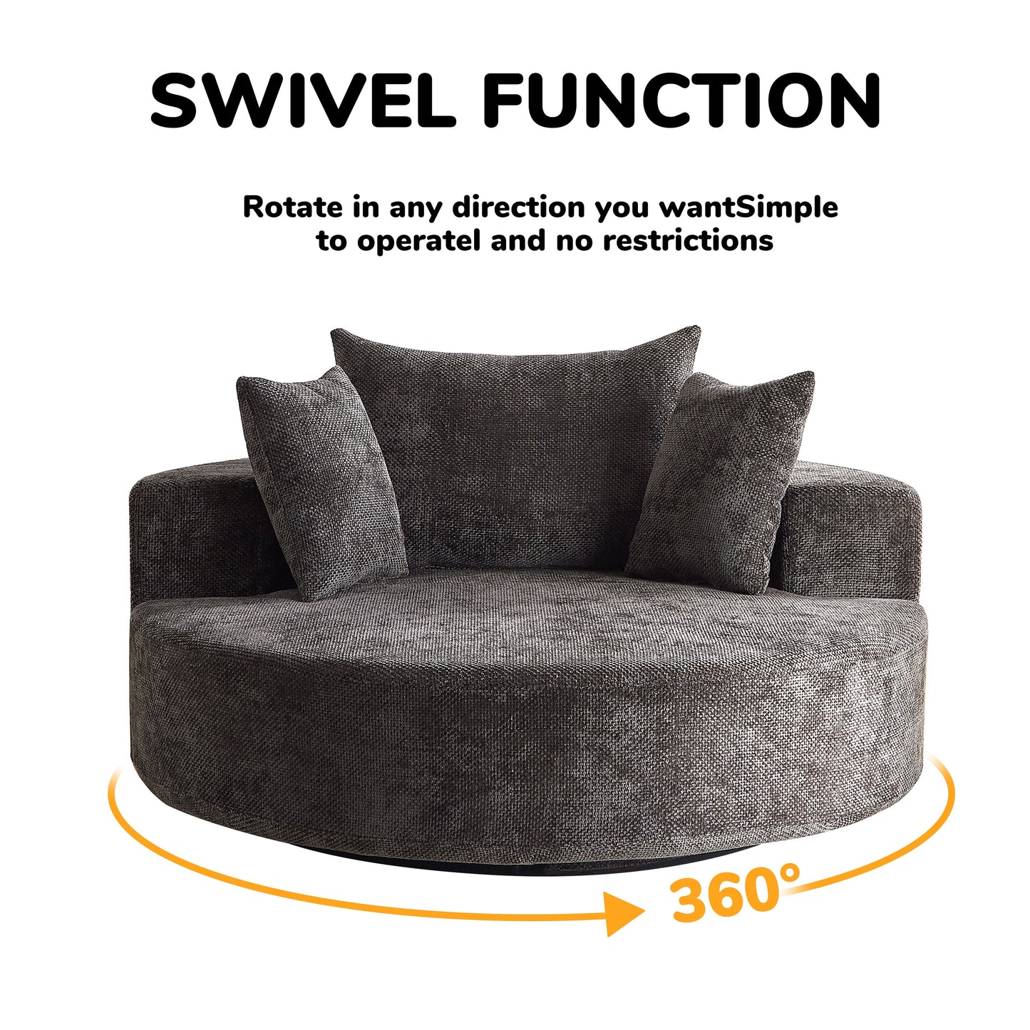NEW 55''L Chenille Foam Single Swivel Chair, Fluffy Modern Sleeper, 360 Degree Swivel Chair for Living Room, Bedroom, Lounge and Projection Room