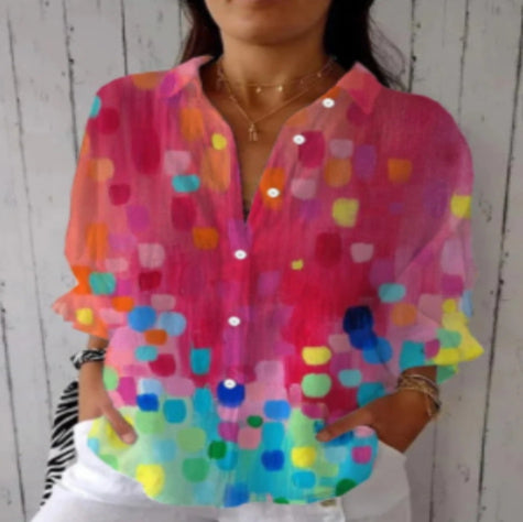 New Floral Print Long-sleeved Shirt Women's Casual Button Tops Clothing