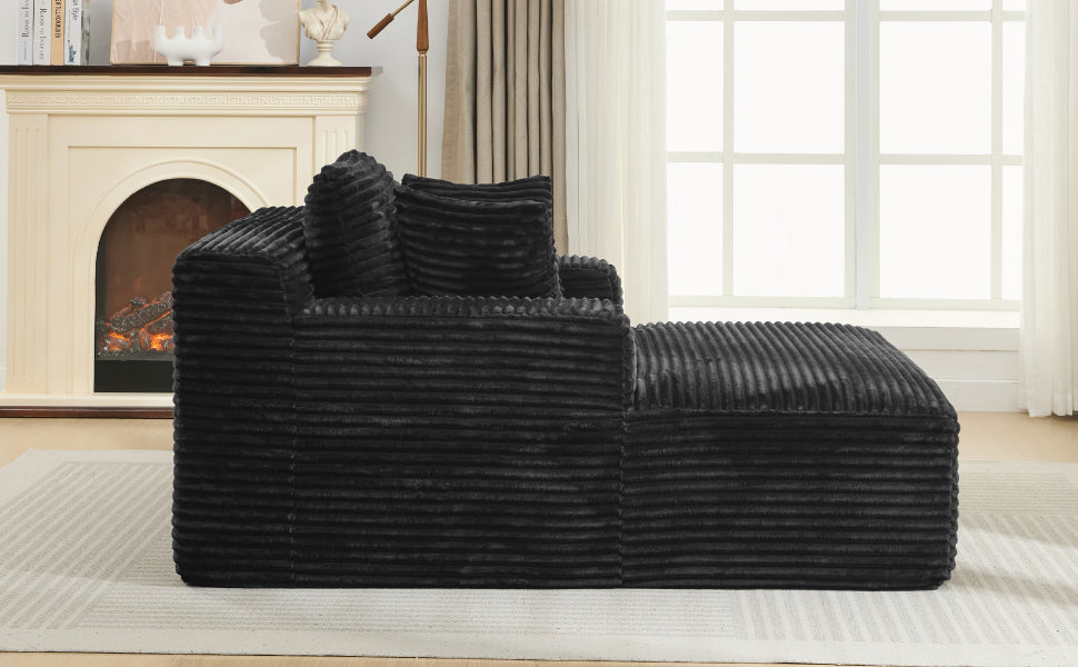 NEW Modern Black Corduroy Chaise Lounge Sofa Bed with Removable Pillows, 48.8' Upholstered Sleeper Sofa