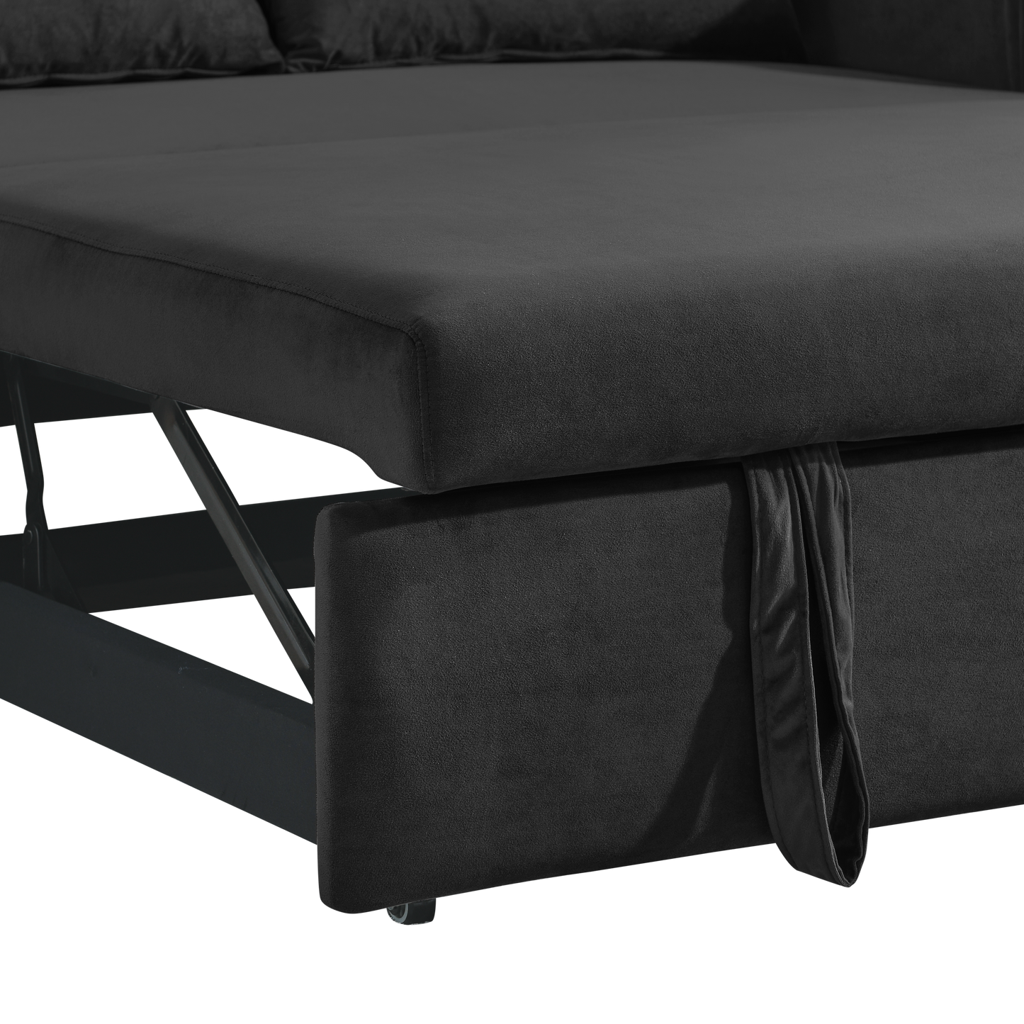 NEW 55' Modern Convertible Sofa Bed with 2 Detachable Arm Pockets, Velvet Loveseat Sofa with Pull Out Bed 2 Pillows Adjustable Backrest Grid Design Armrests