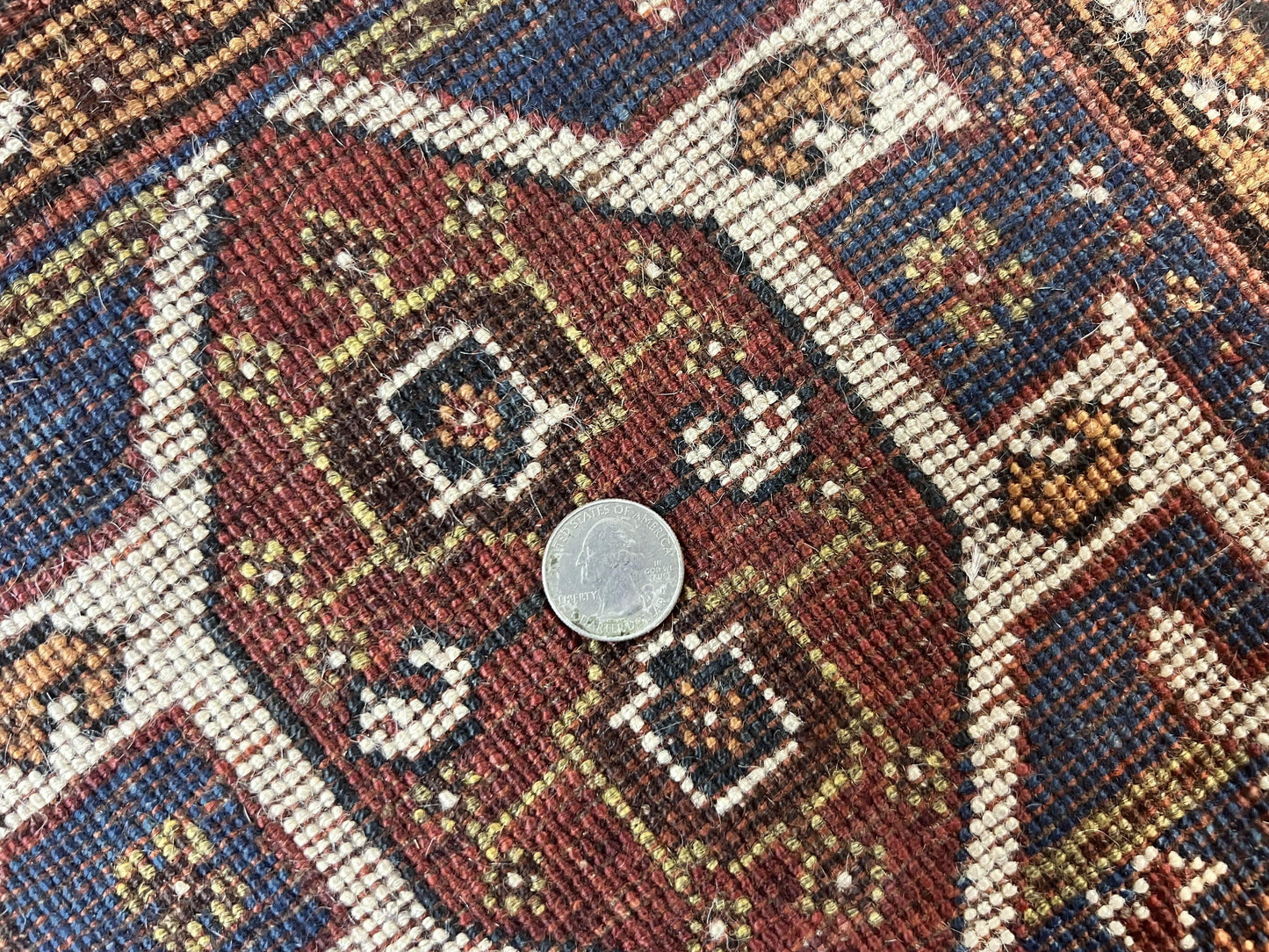 USED Antique Persian Shiraz Tribal Rug 6x8, Geometric Rug, Wool Handmade Hand Knotted Carpet, Red Blue