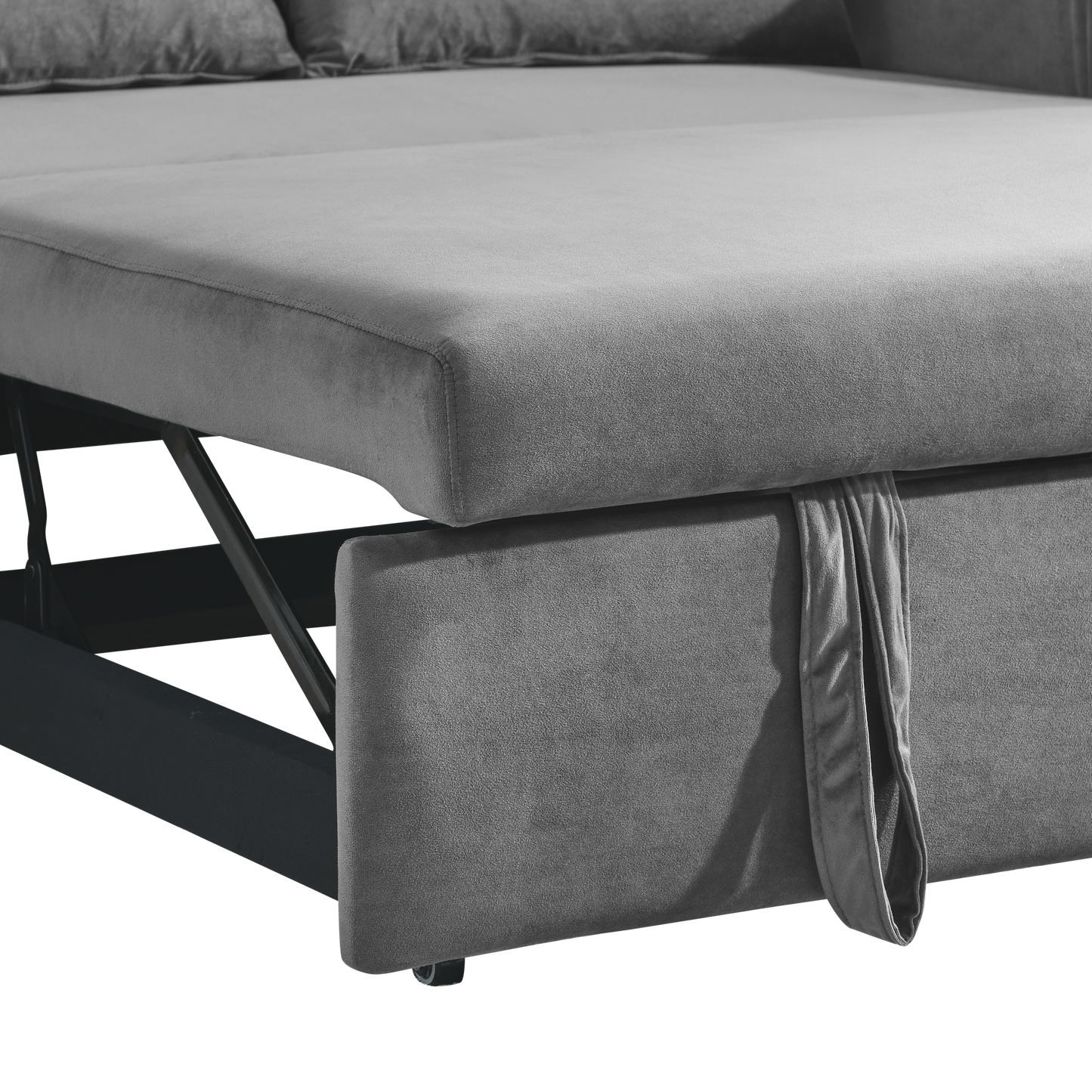 NEW 55' Modern Convertible Sofa Bed 2 Detachable Arm Pockets Velvet Loveseat Adjustable Backrest Grid Design Armrest Couch Sofa with Pull Out Bed and 2 Pillows